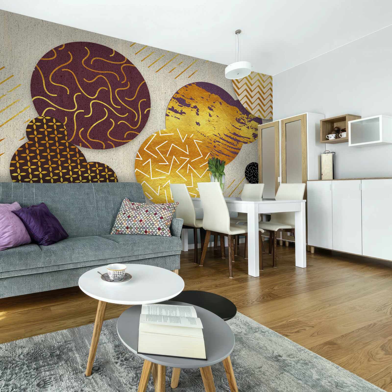 Fototapet picturi abstracte în nuanțe de maro și violet