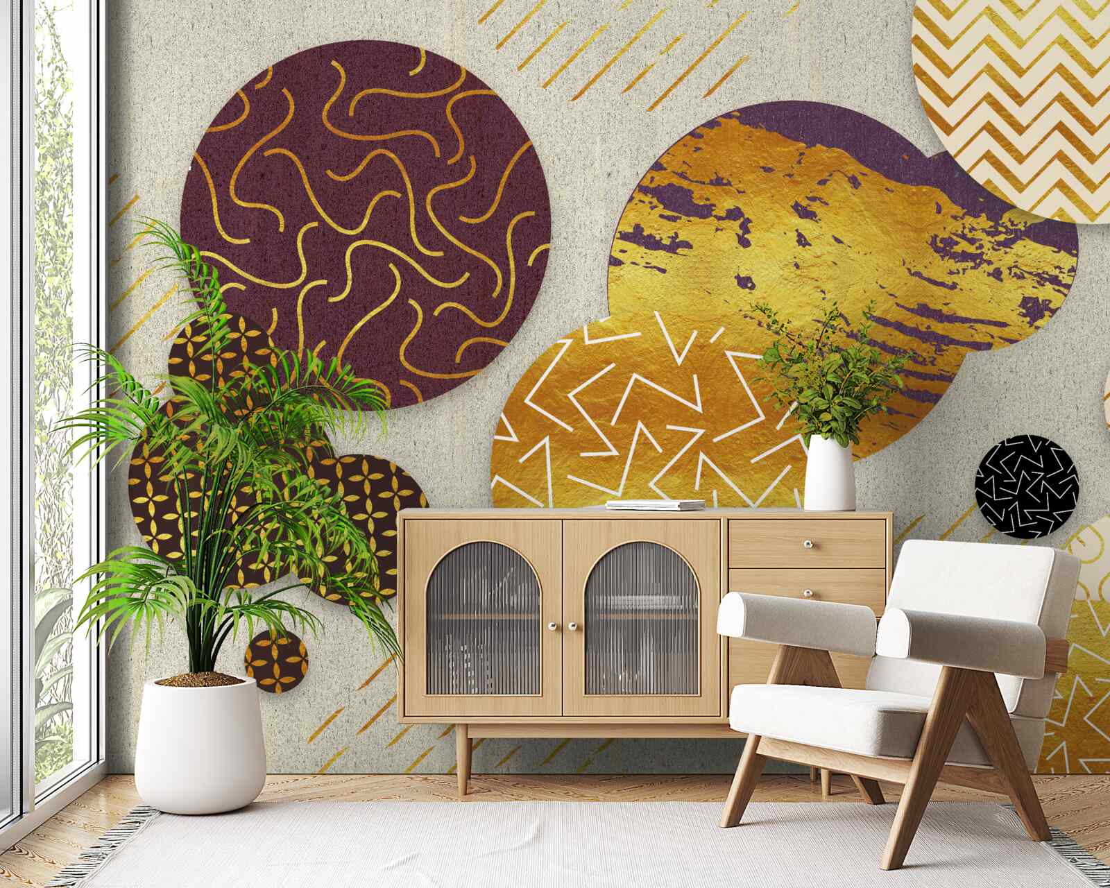 Fototapet picturi abstracte în nuanțe de maro și violet