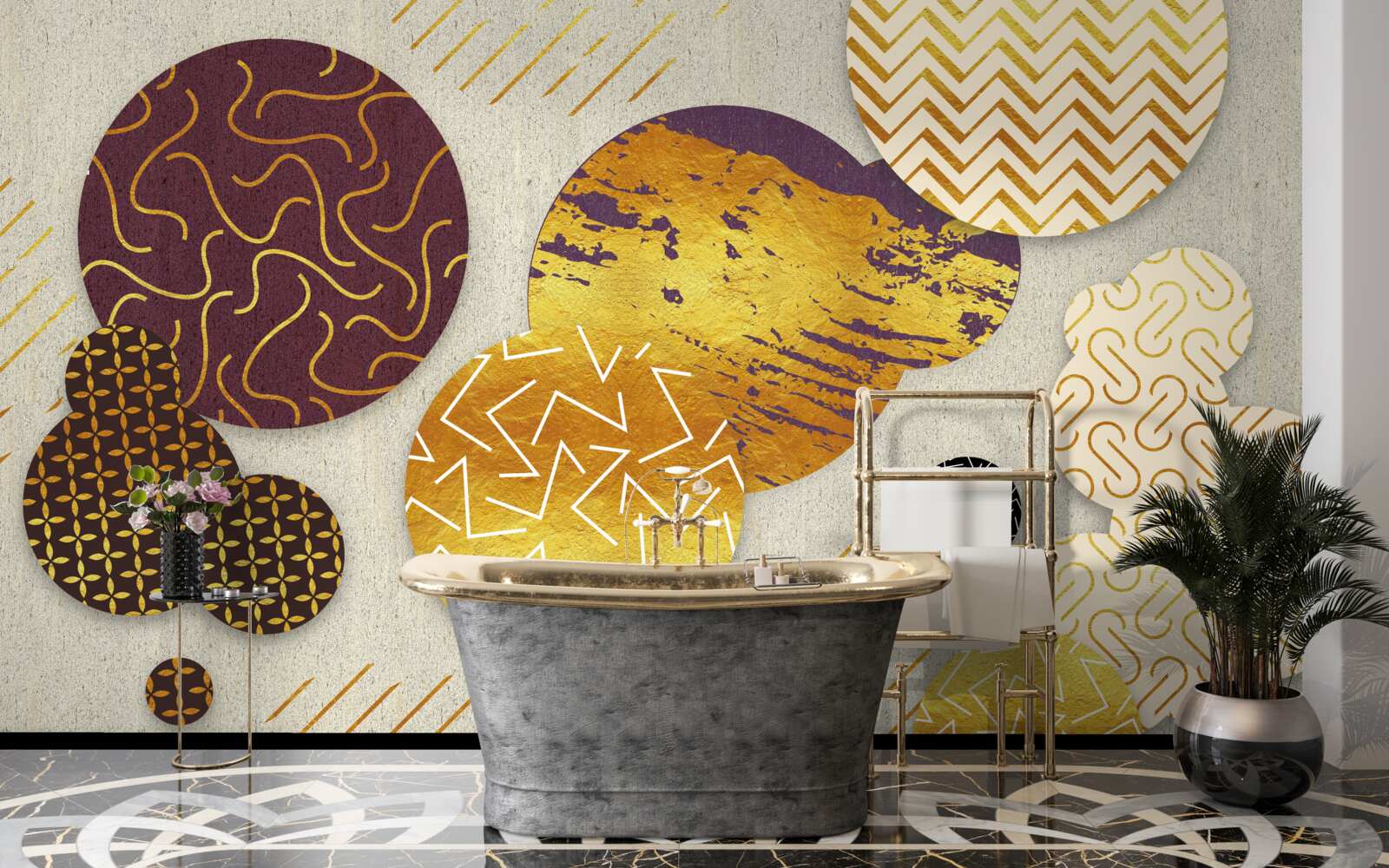 Fototapet picturi abstracte în nuanțe de maro și violet