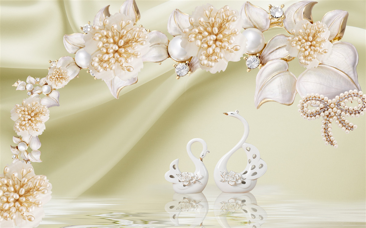 Fototapet mugurii decorați cu aur și perle înfloresc