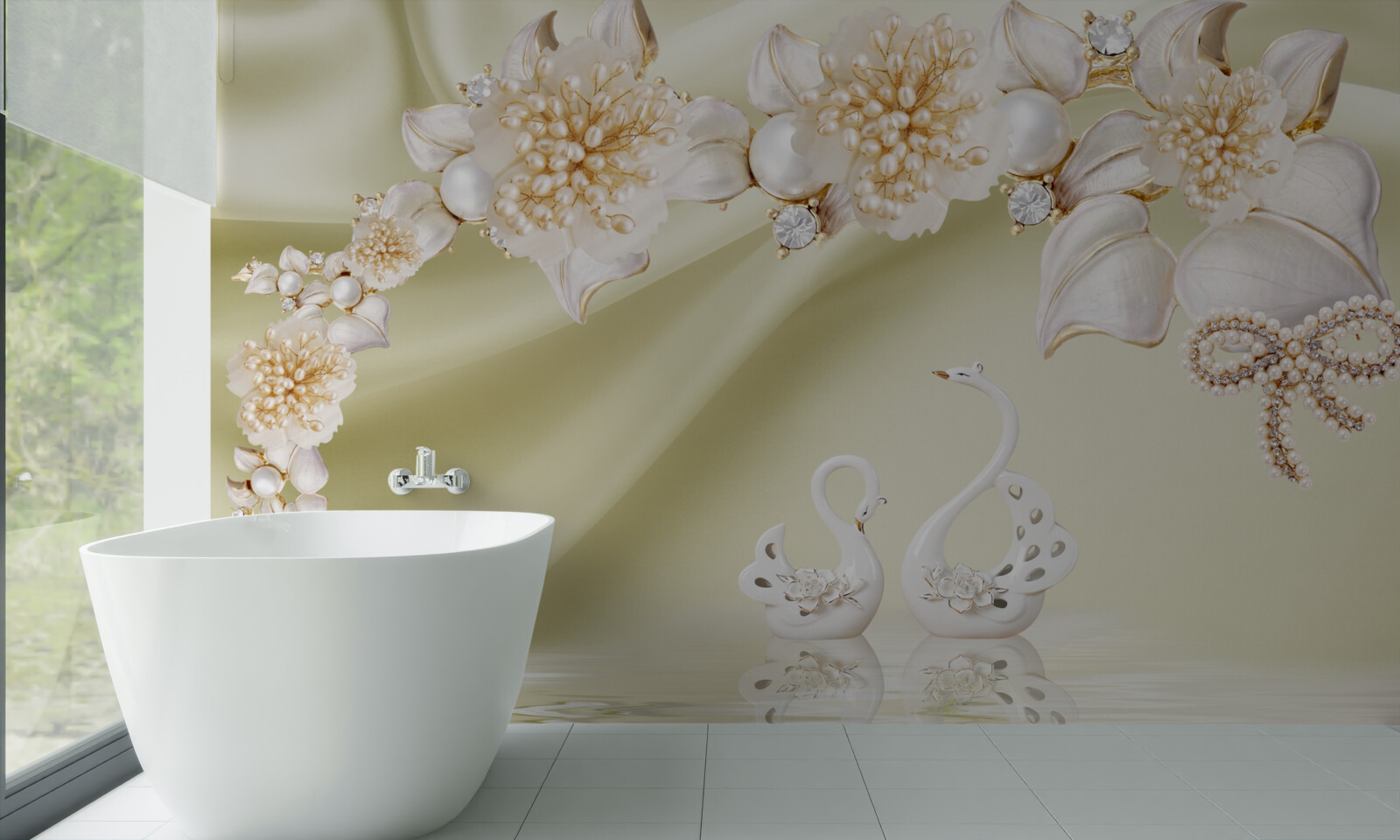 Fototapet mugurii decorați cu aur și perle înfloresc