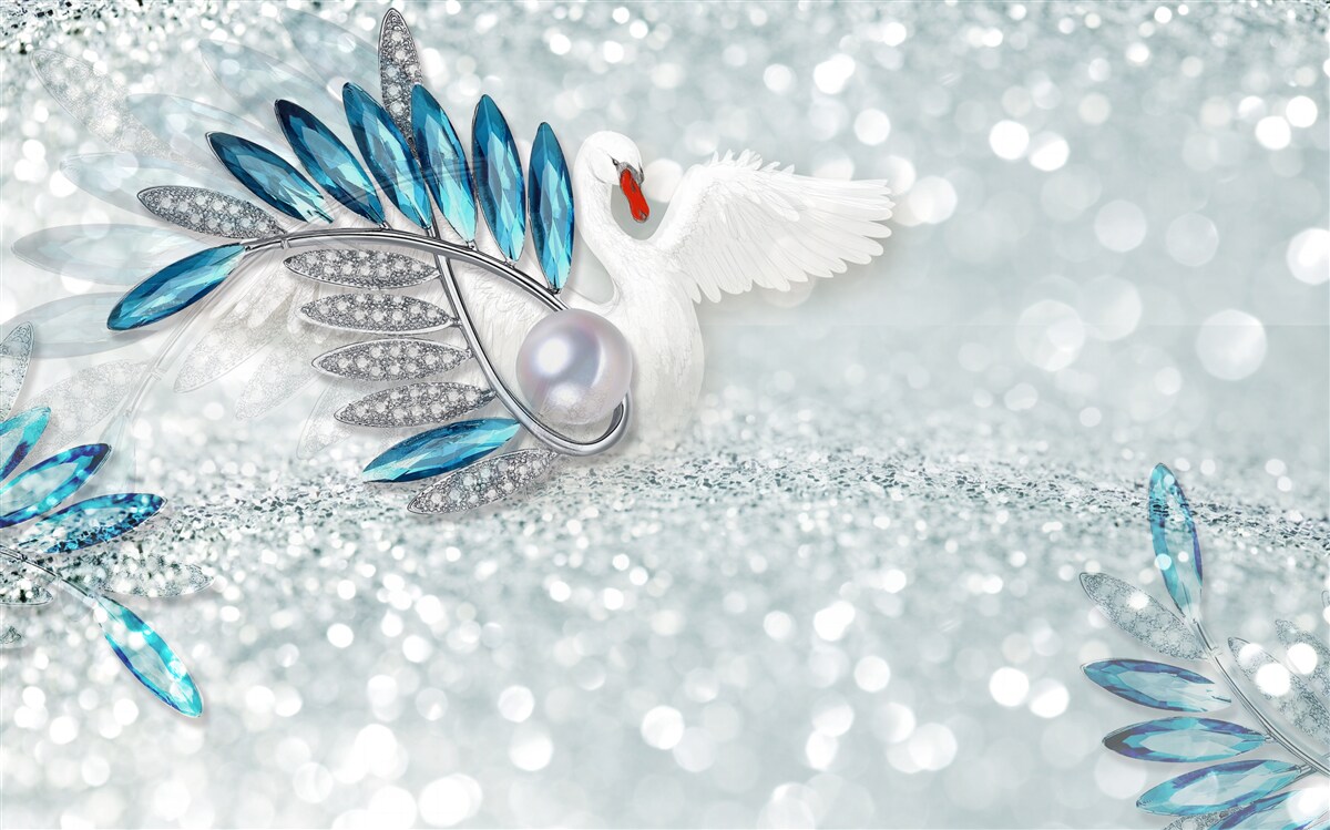 Fototapet bijuterii cu lebădă albă și nucă de perle