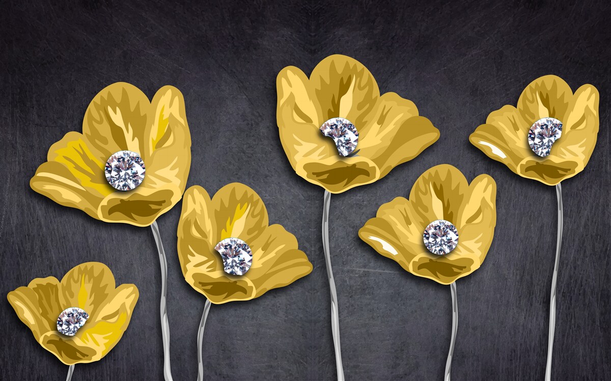 Fototapet Lalele galbene pe un fundal gri