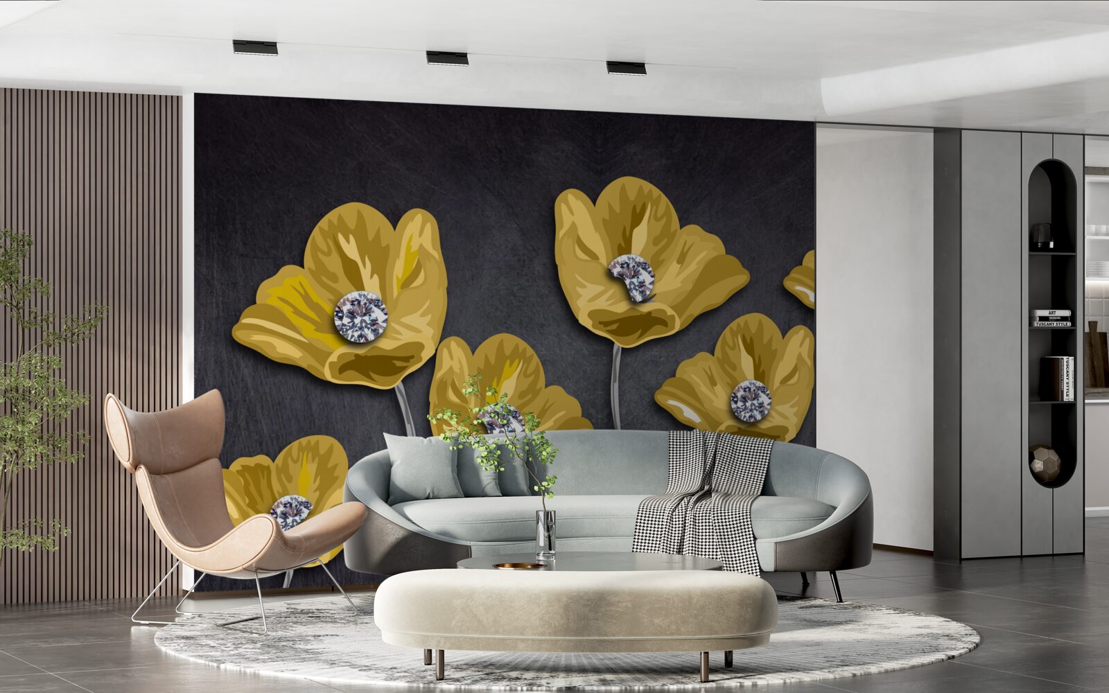 Fototapet Lalele galbene pe un fundal gri