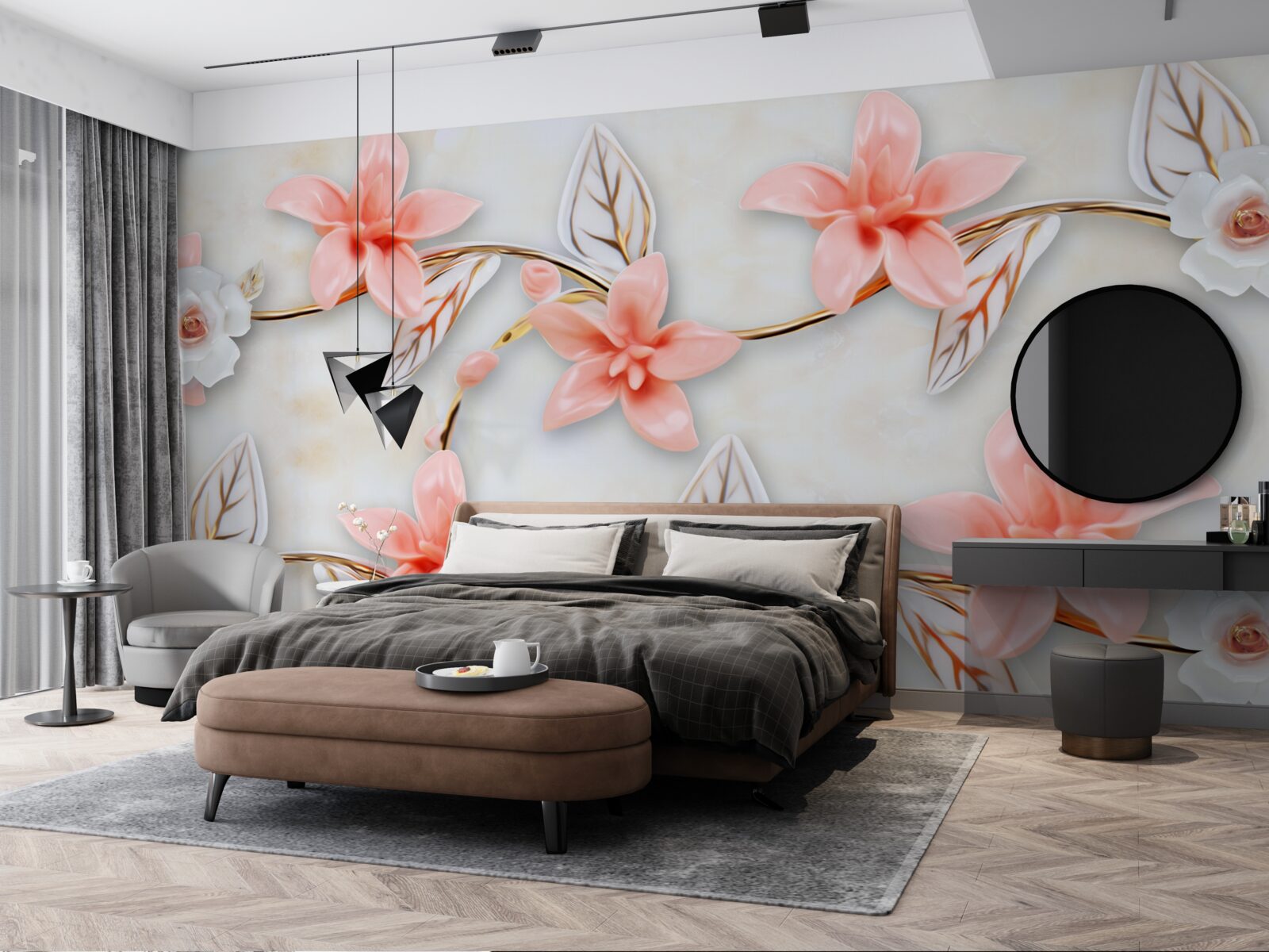 Fototapet magnolii roz pe ramuri