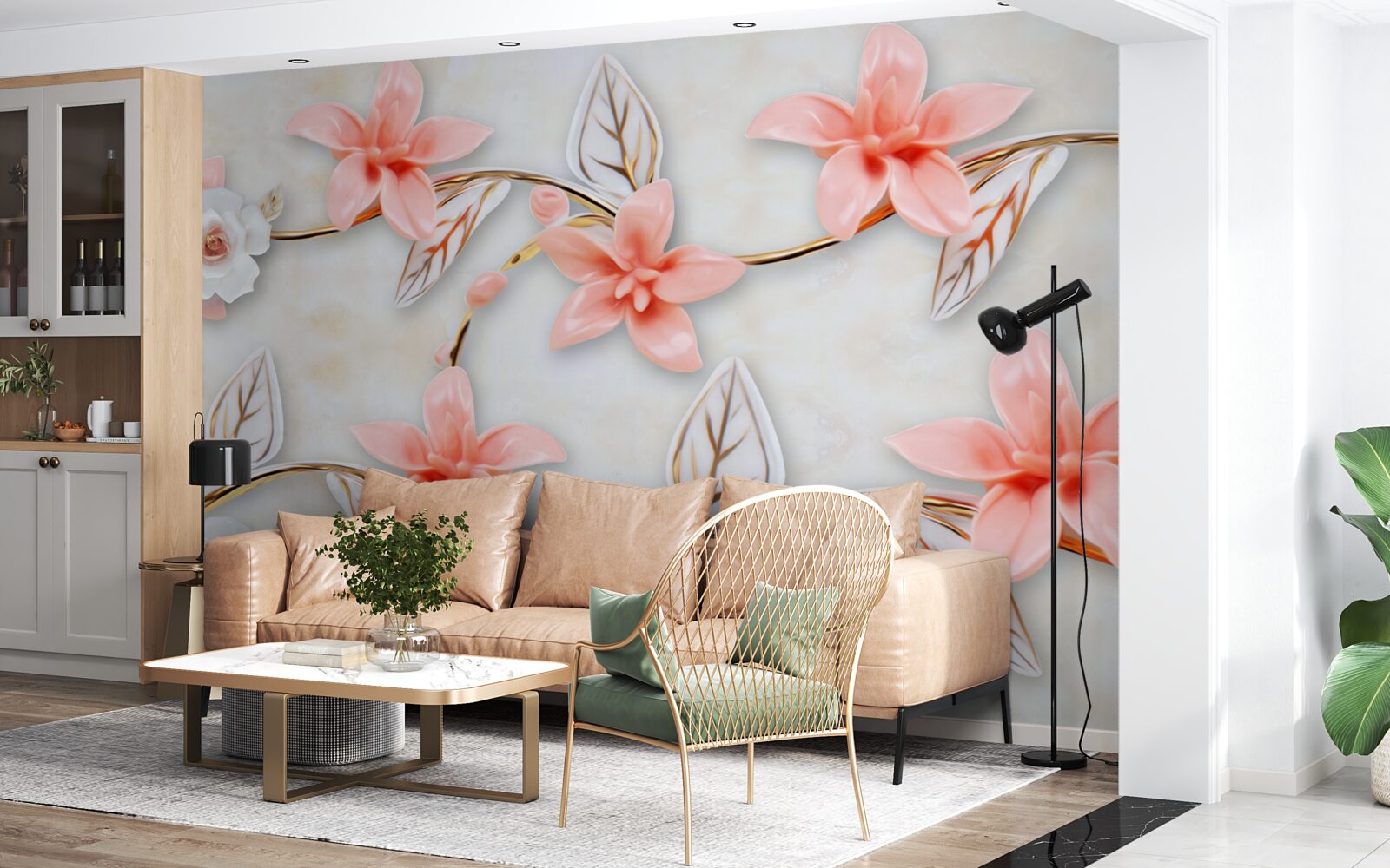 Fototapet magnolii roz pe ramuri