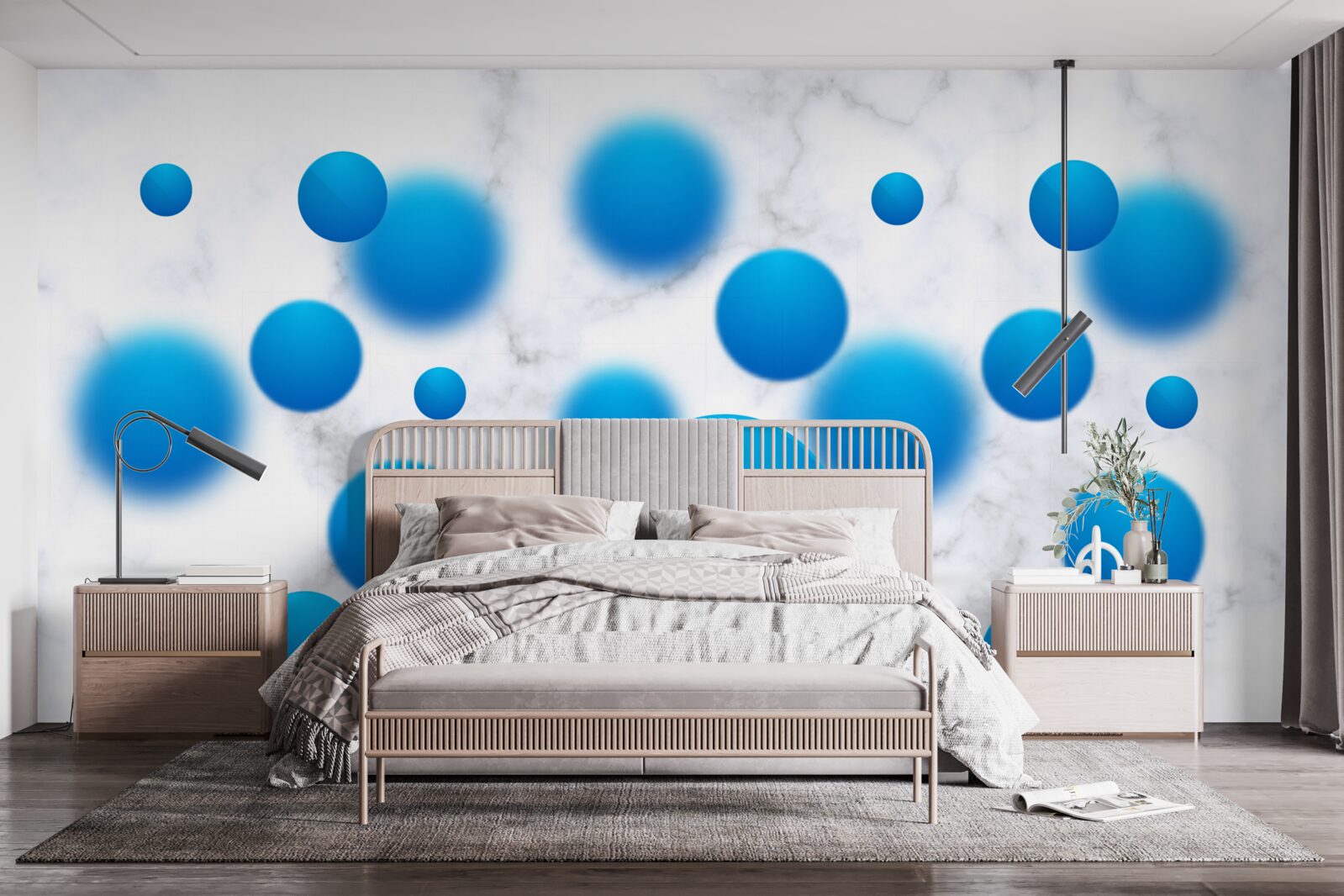 Fototapet cercuri albastre plutind în aer