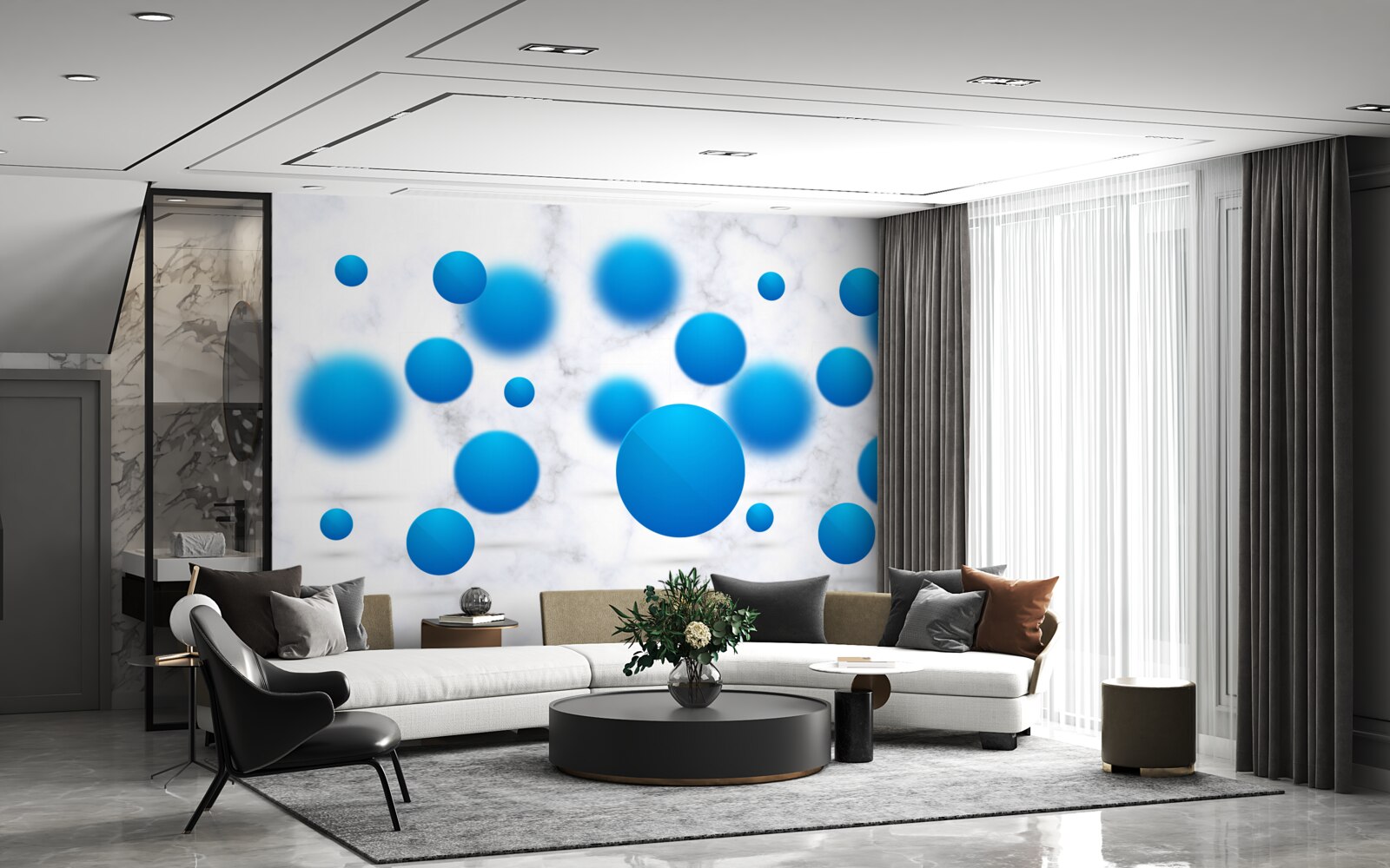 Fototapet cercuri albastre plutind în aer