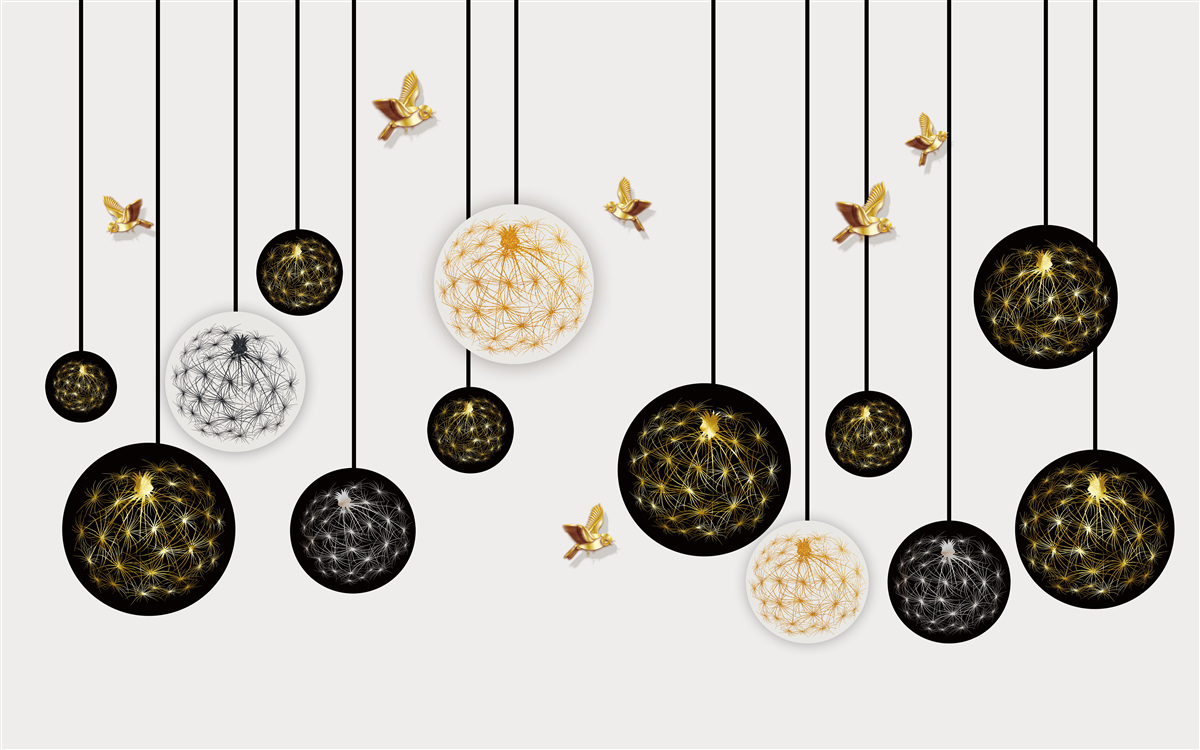 Fototapet bile negre agățate pe un fundal luminos