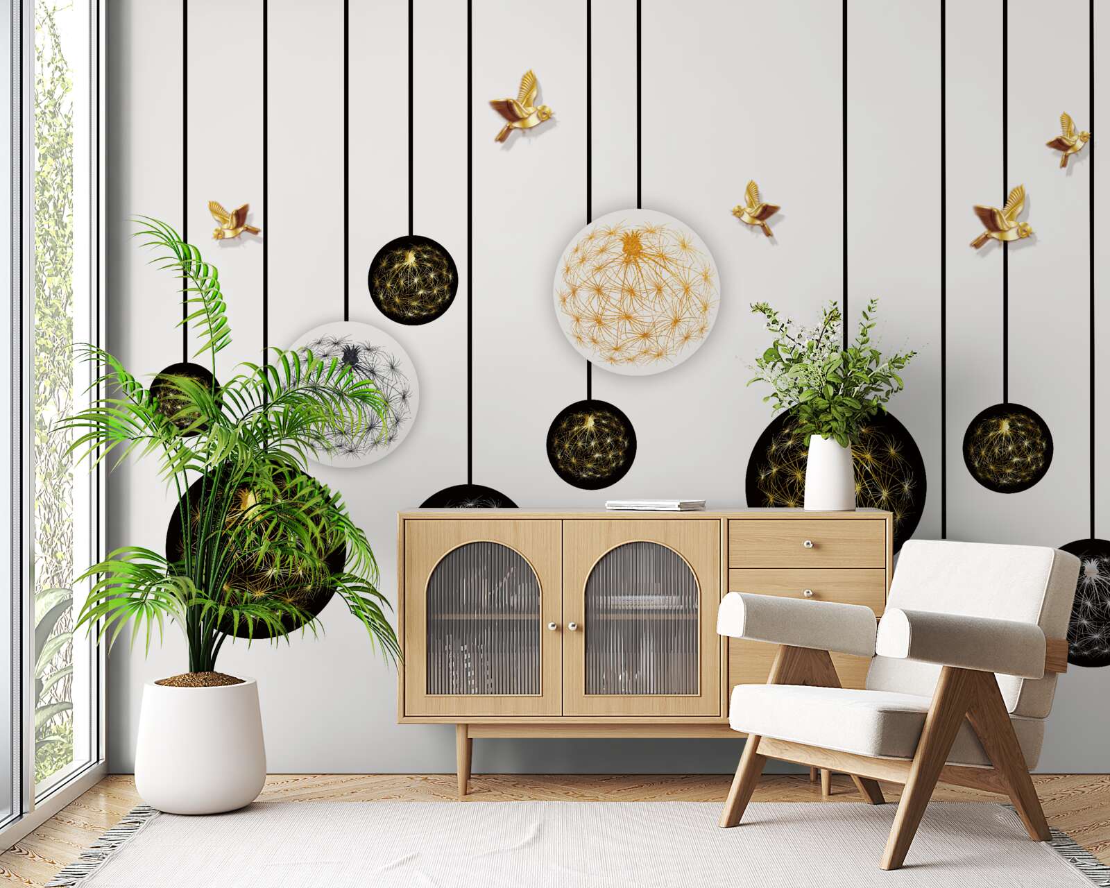 Fototapet bile negre agățate pe un fundal luminos