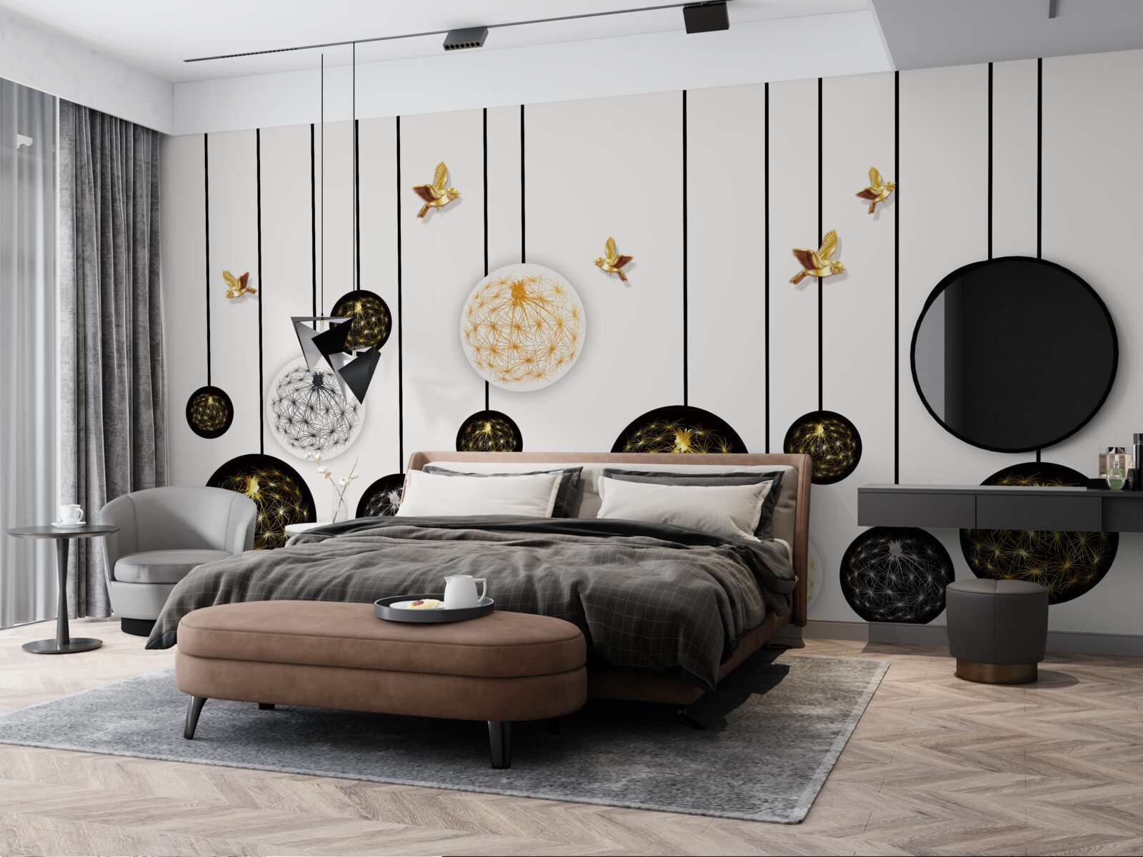 Fototapet bile negre agățate pe un fundal luminos