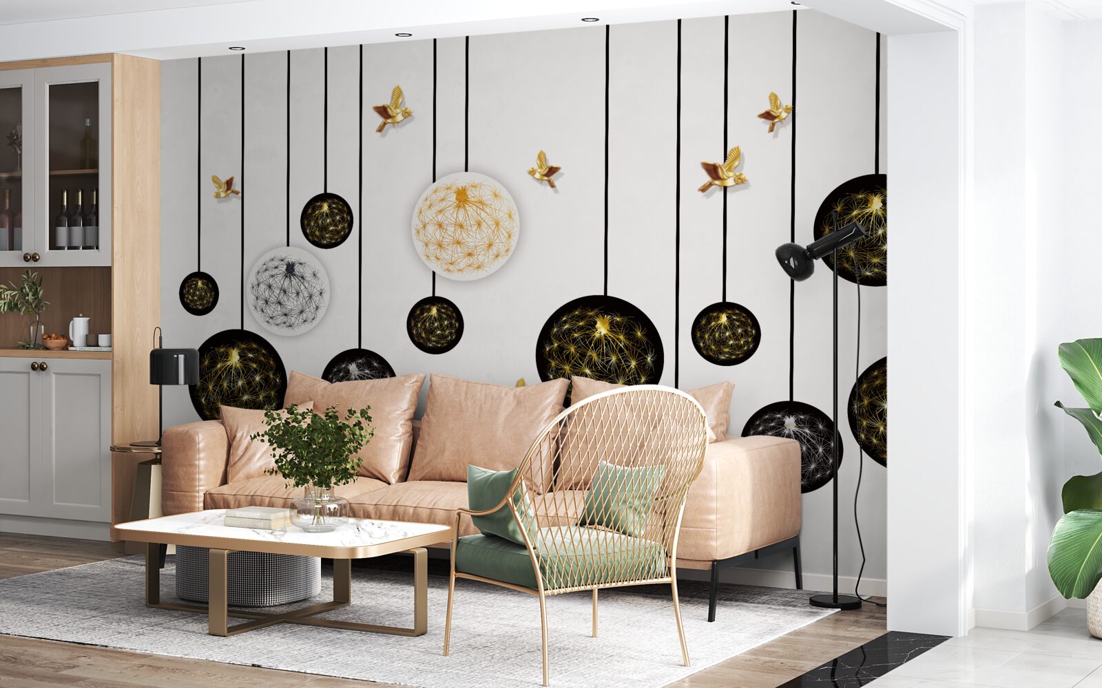 Fototapet bile negre agățate pe un fundal luminos