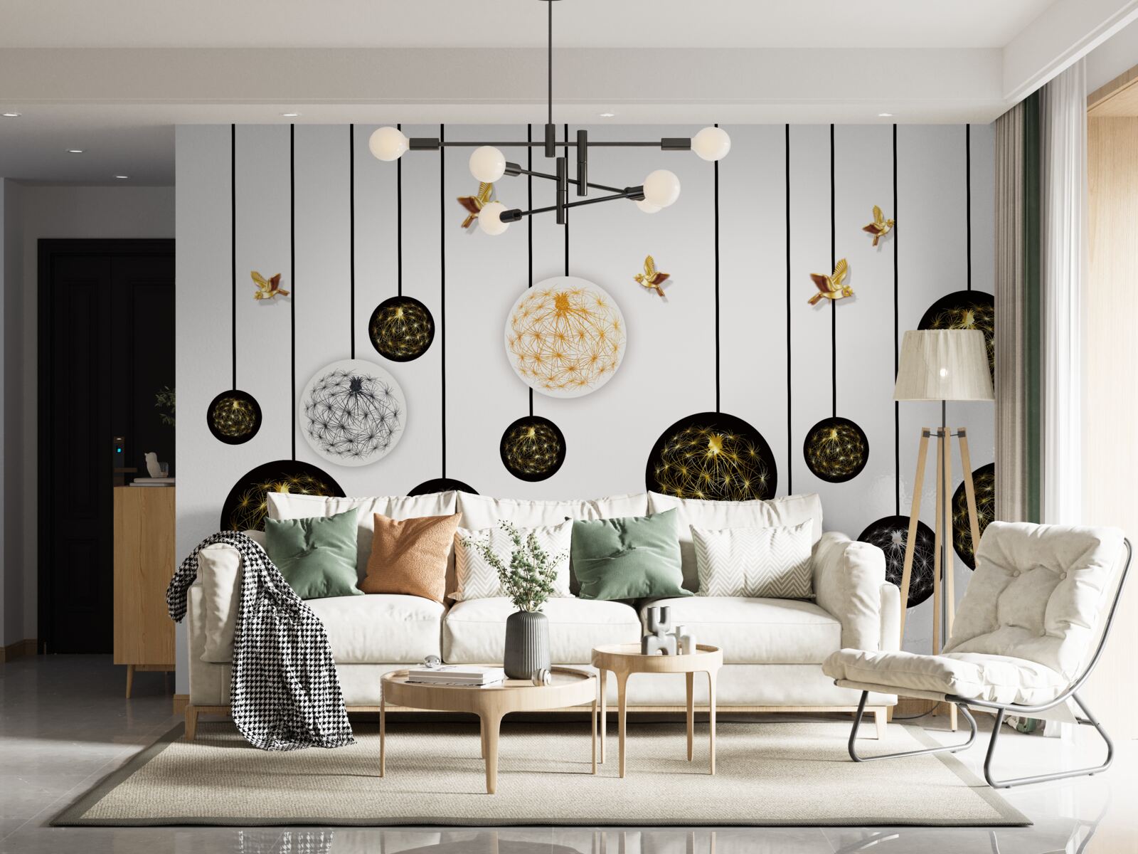 Fototapet bile negre agățate pe un fundal luminos