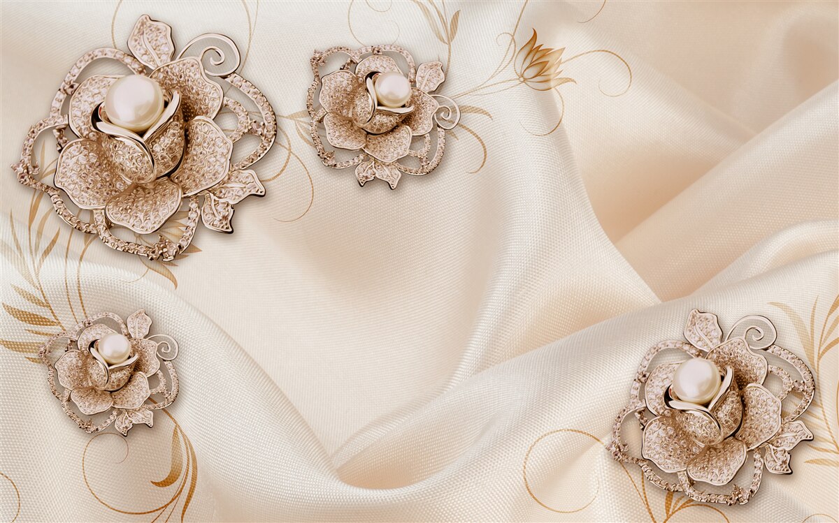 Fototapet combinație de mătase piersică delicată și flori