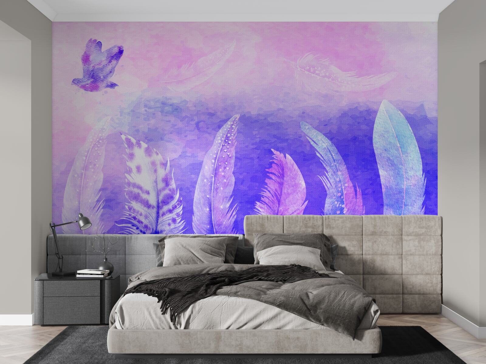 Fototapet pasăre care zboară deasupra penelor