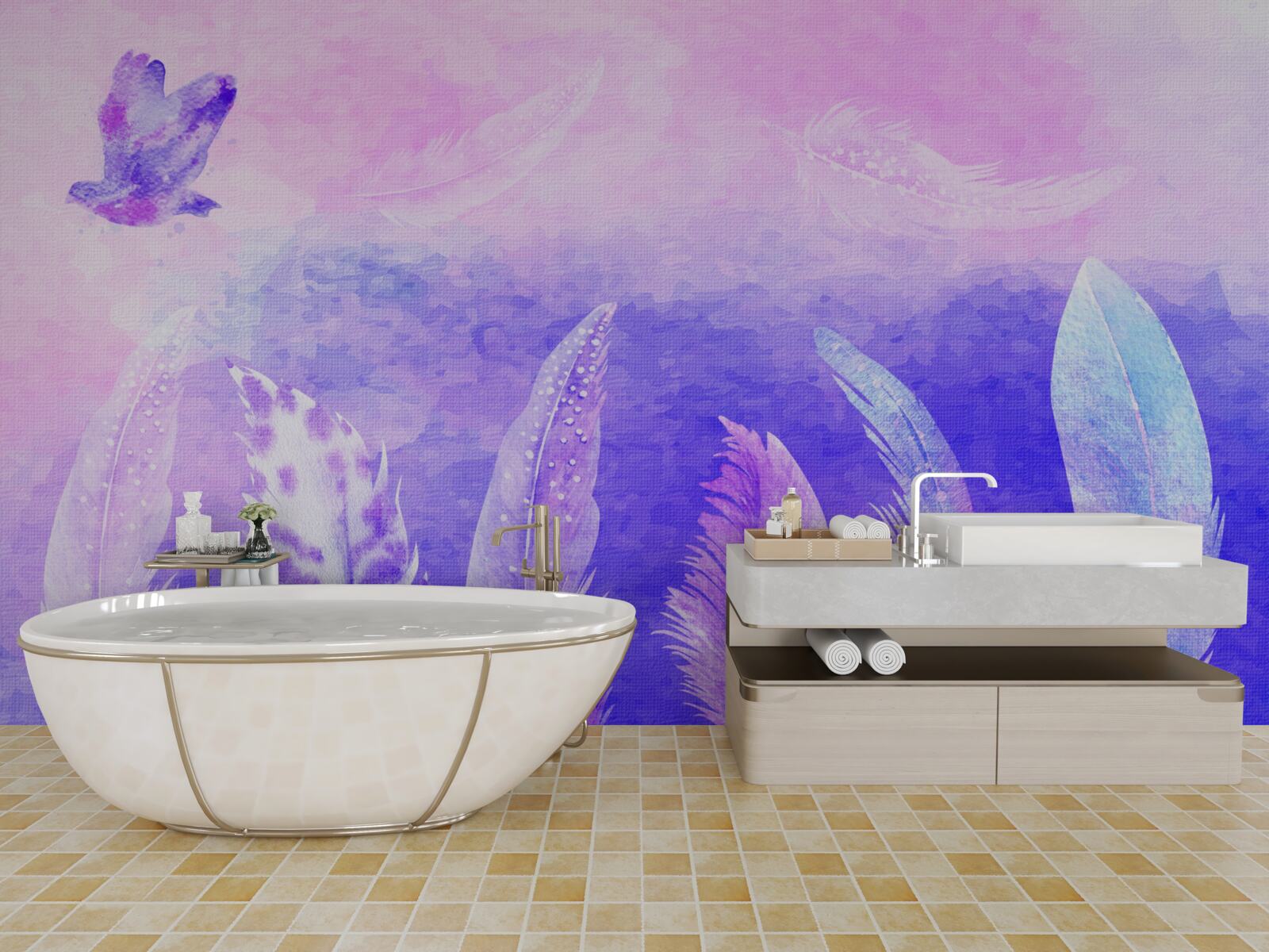 Fototapet pasăre care zboară deasupra penelor