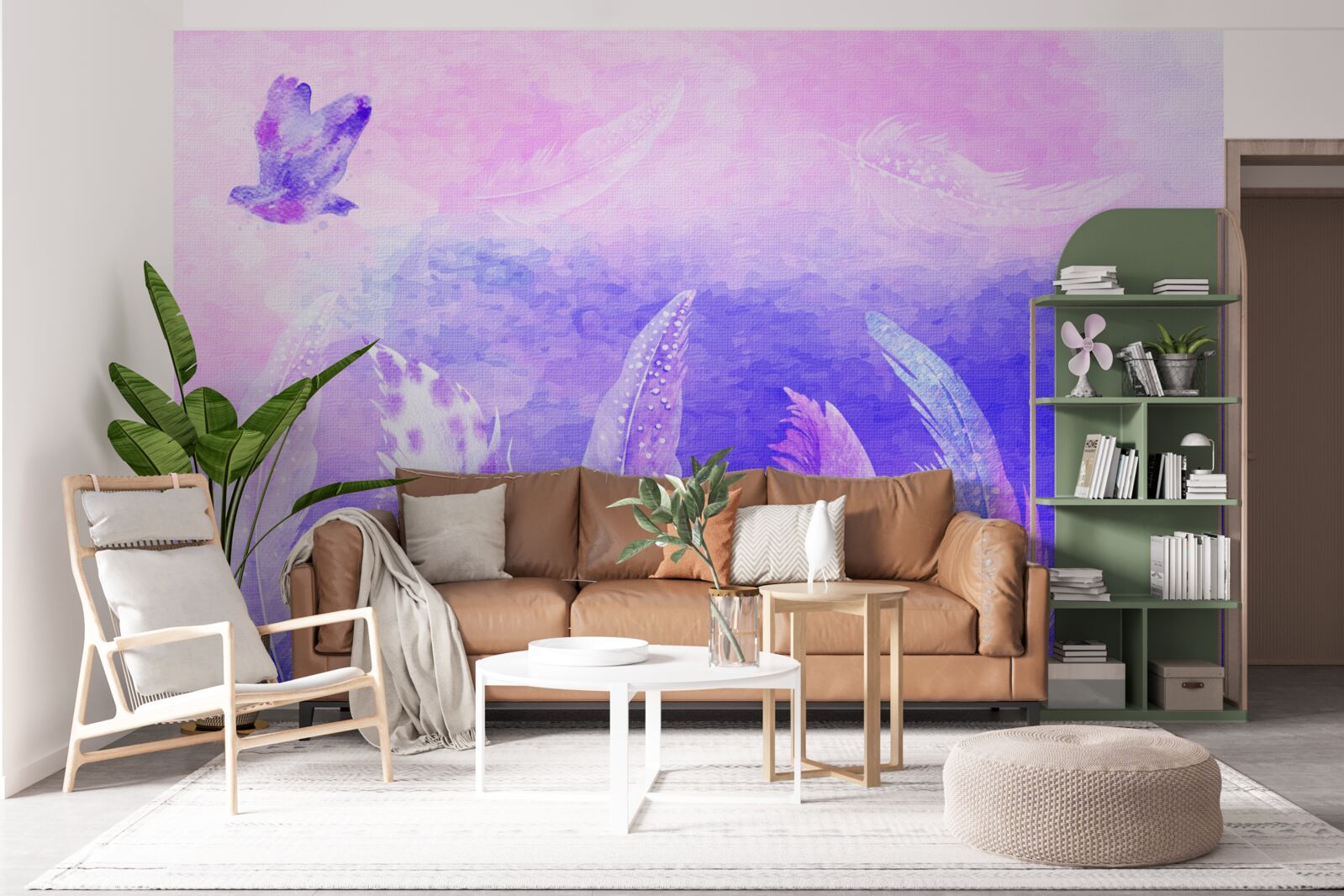 Fototapet pasăre care zboară deasupra penelor