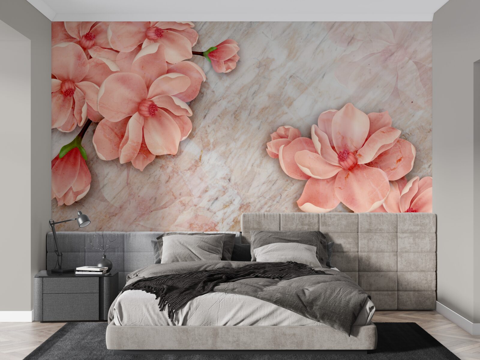 Fototapet magnolii cu flori roz