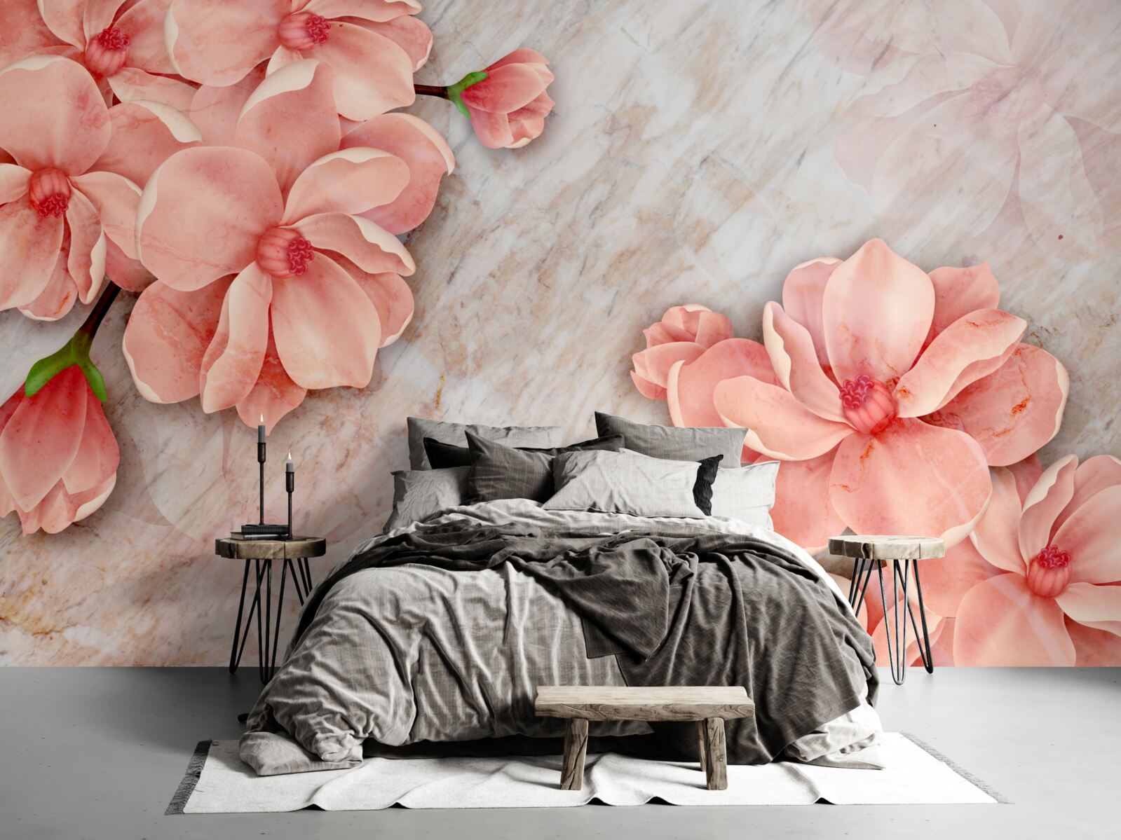 Fototapet magnolii cu flori roz