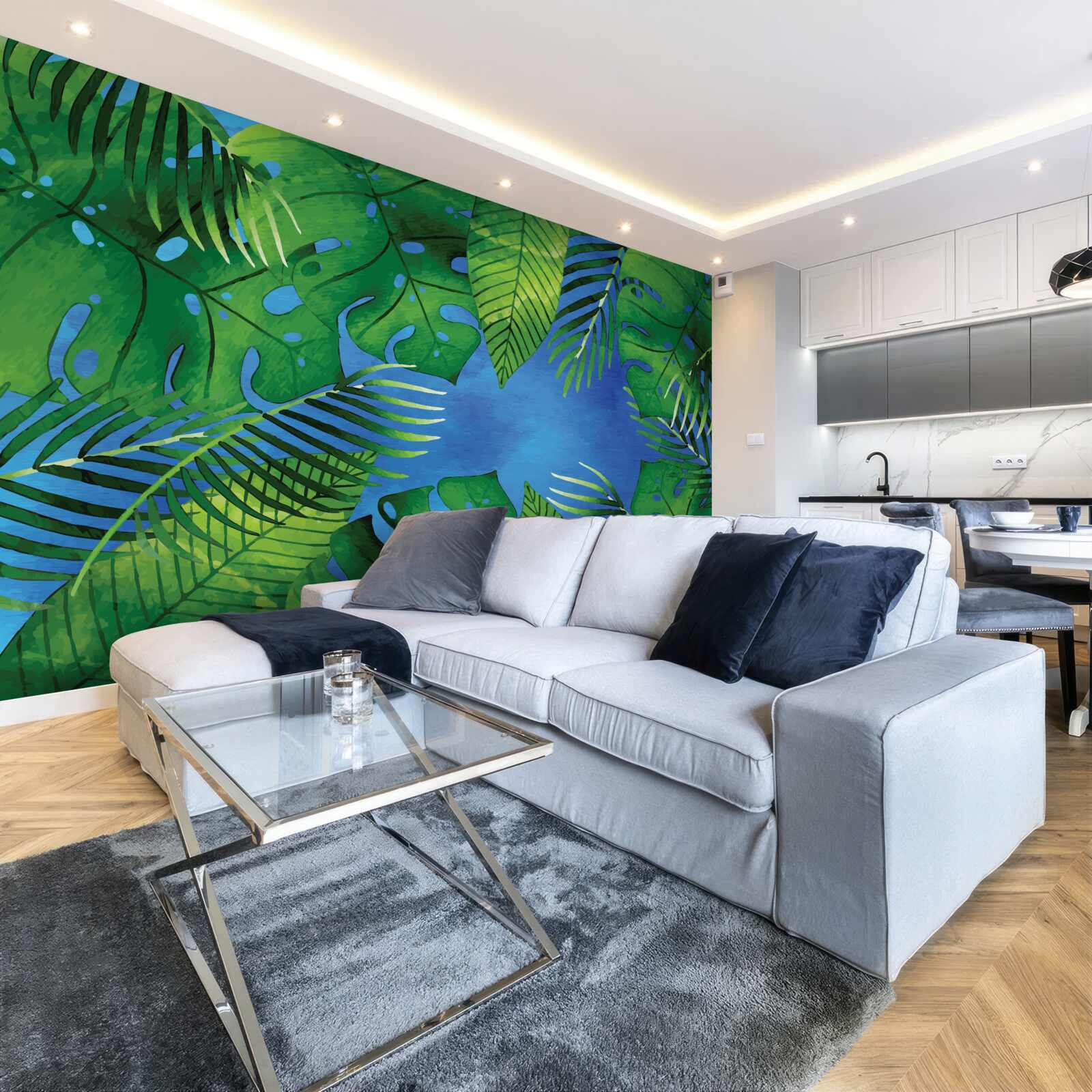 Fototapet frunzele tropicale se deschid spre un cer albastru