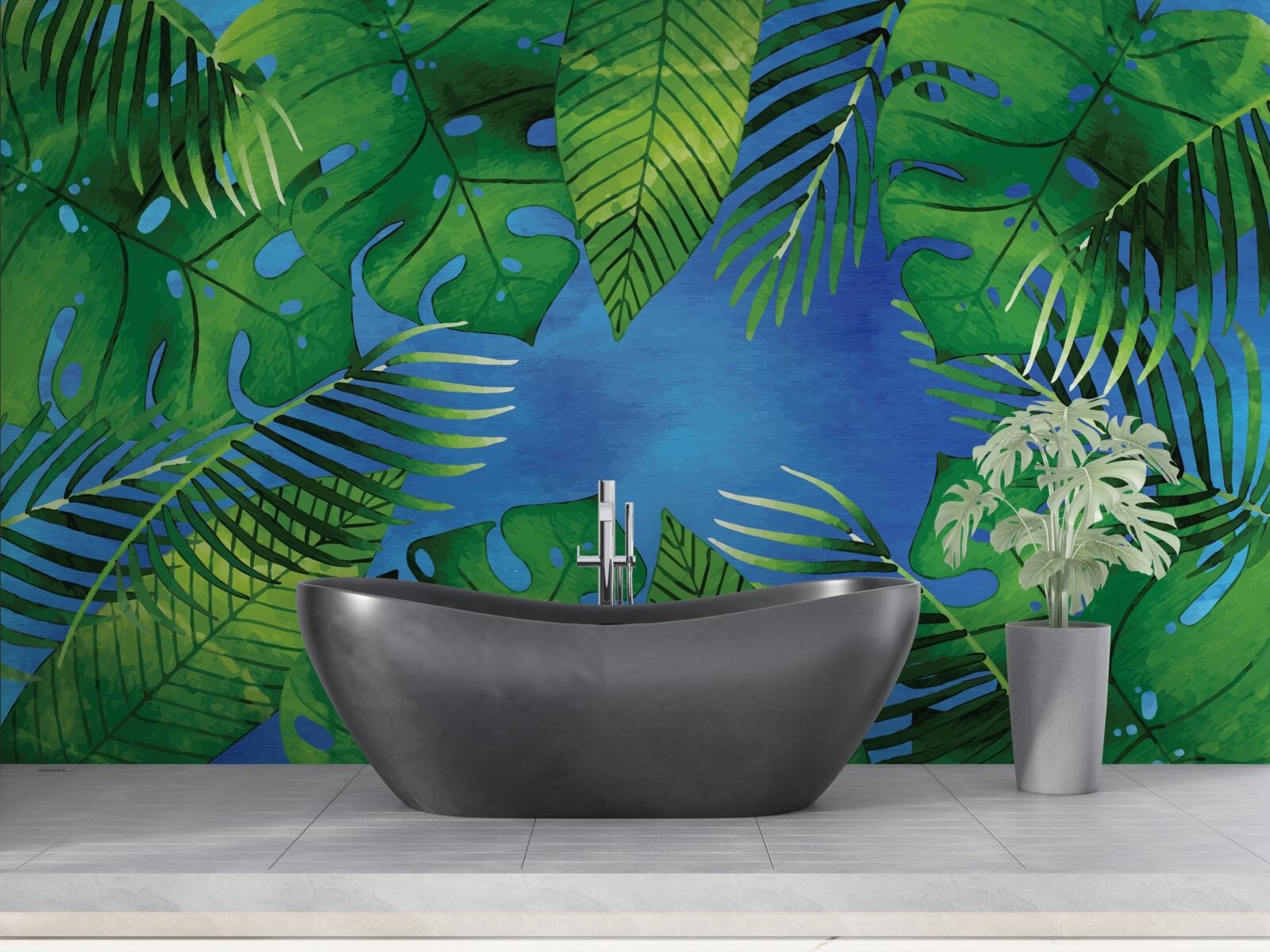 Fototapet frunzele tropicale se deschid spre un cer albastru