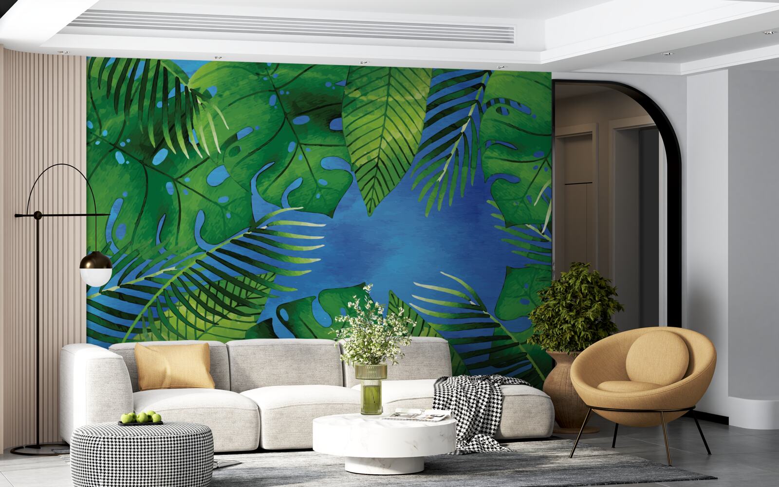 Fototapet frunzele tropicale se deschid spre un cer albastru