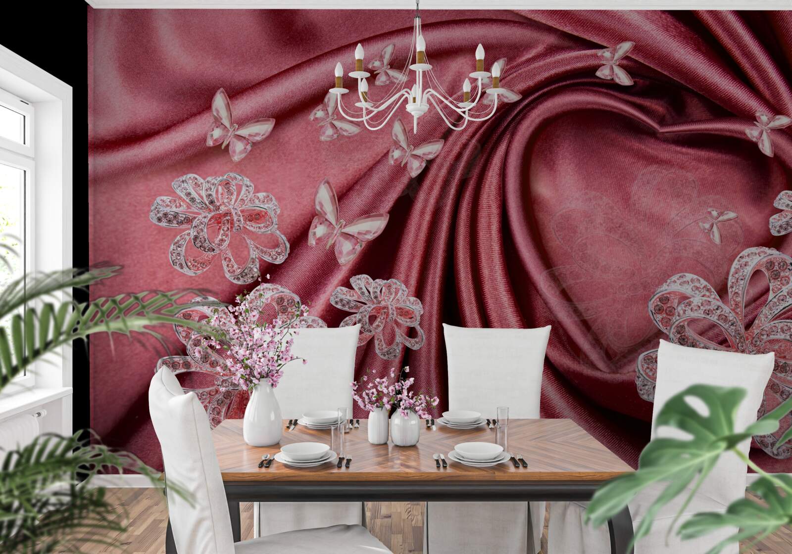 Fototapet decorațiuni florale pe mătase