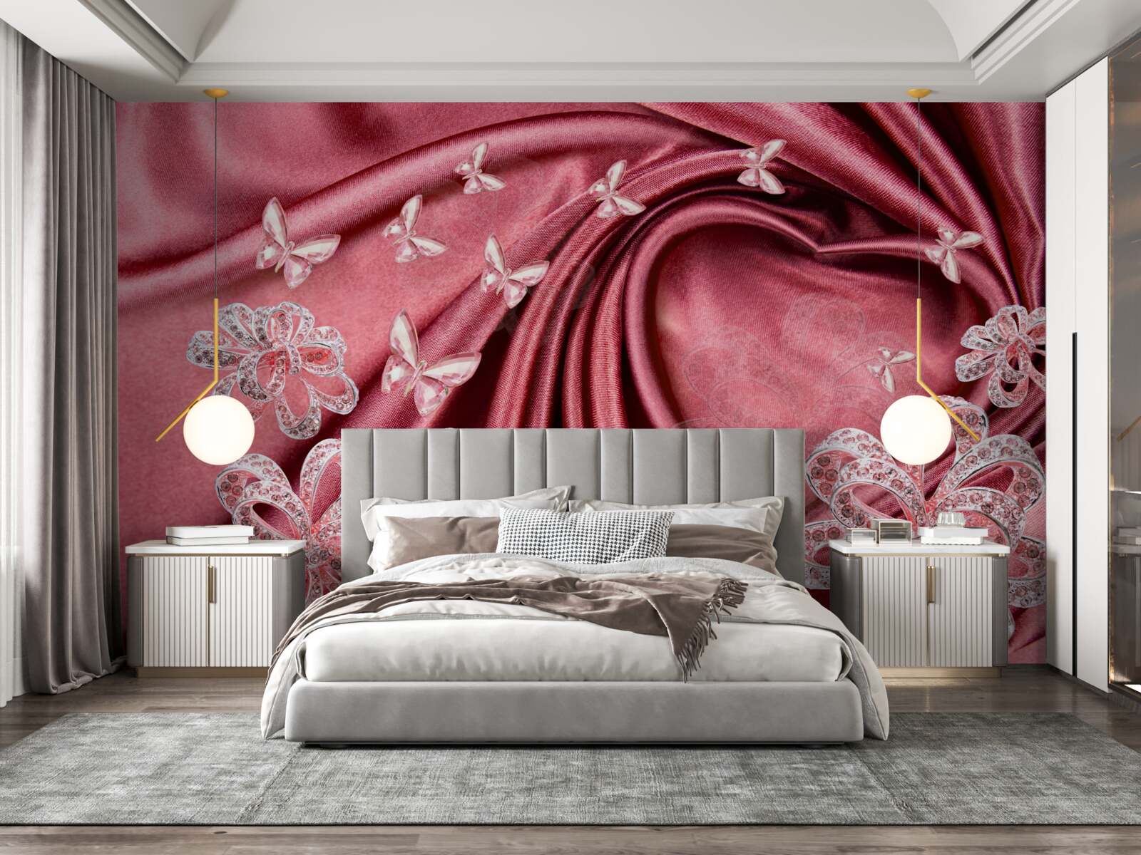 Fototapet decorațiuni florale pe mătase