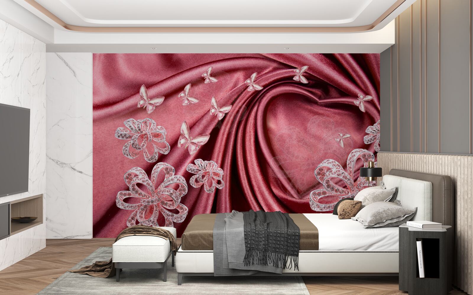 Fototapet decorațiuni florale pe mătase