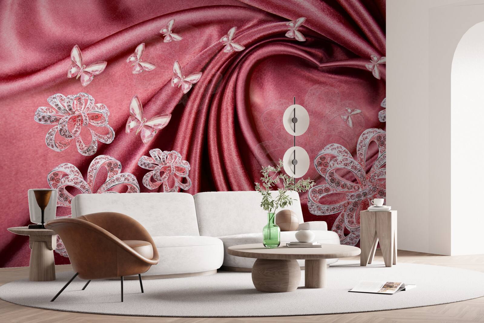 Fototapet decorațiuni florale pe mătase