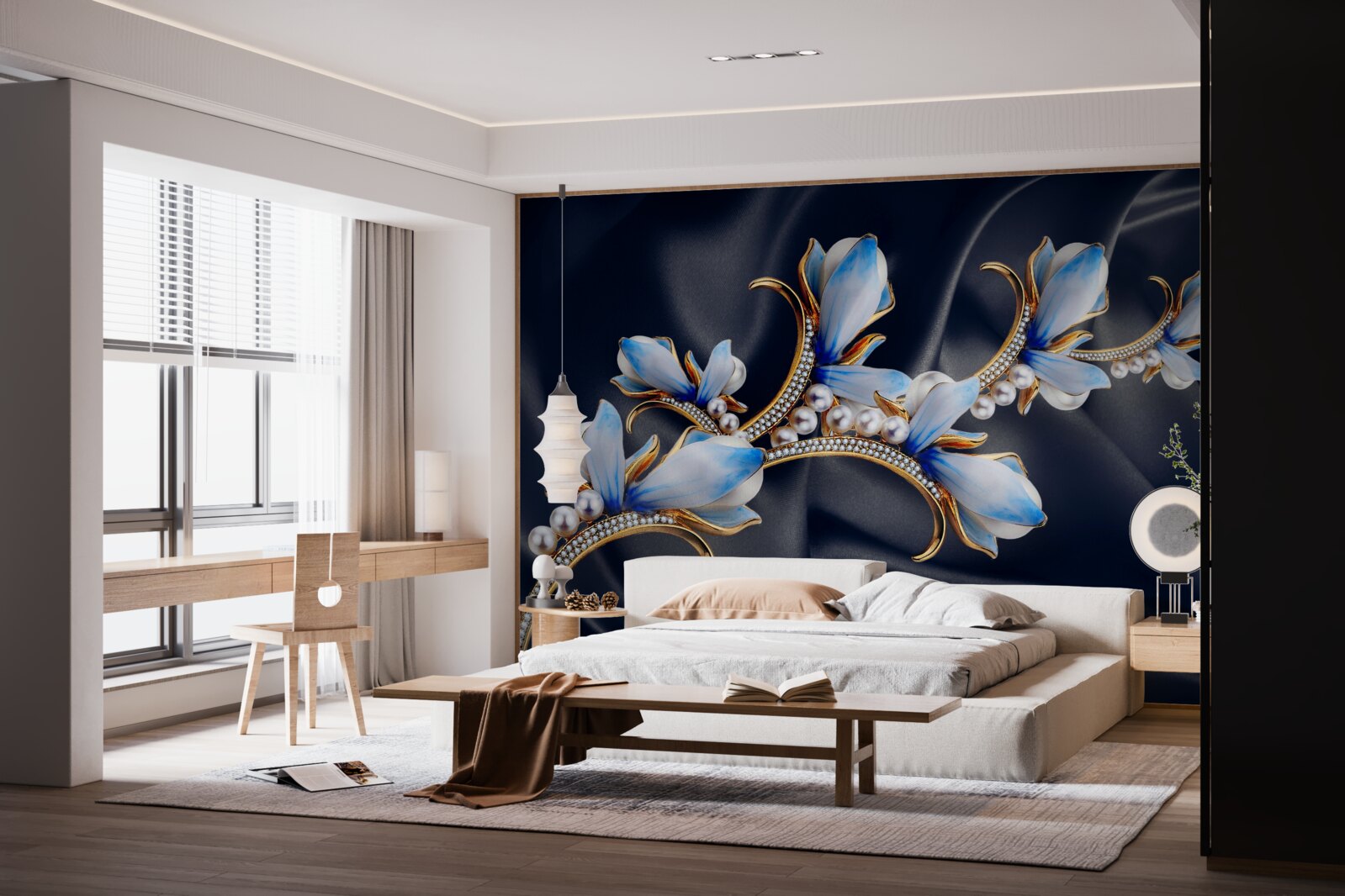 Fototapet ramurile unui arbore de magnolie care nu și-a deschis încă florile albastre