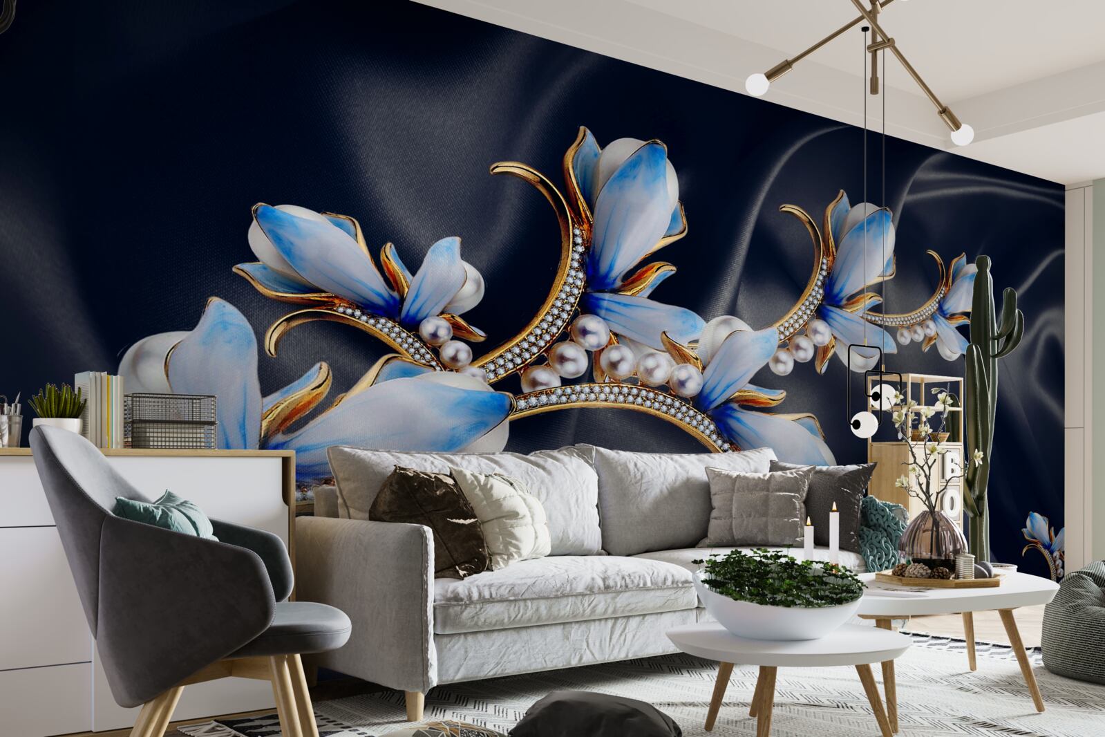 Fototapet ramurile unui arbore de magnolie care nu și-a deschis încă florile albastre