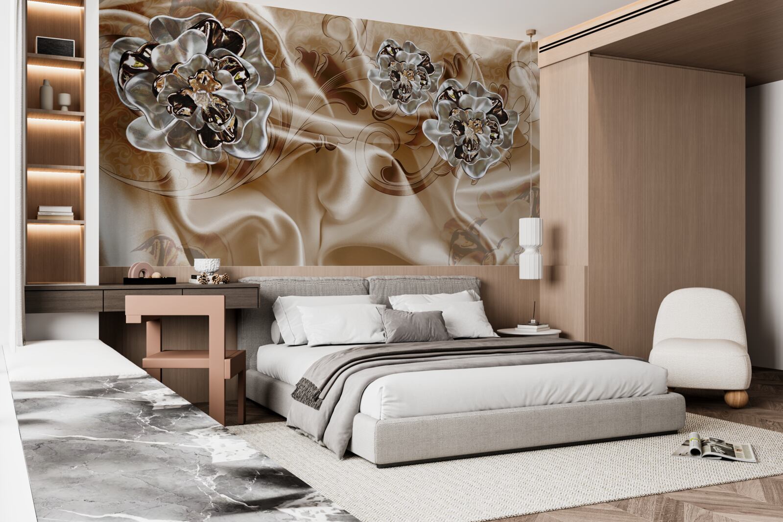 Fototapet joc de vrăjitorie rhinestone pe mătase piersică