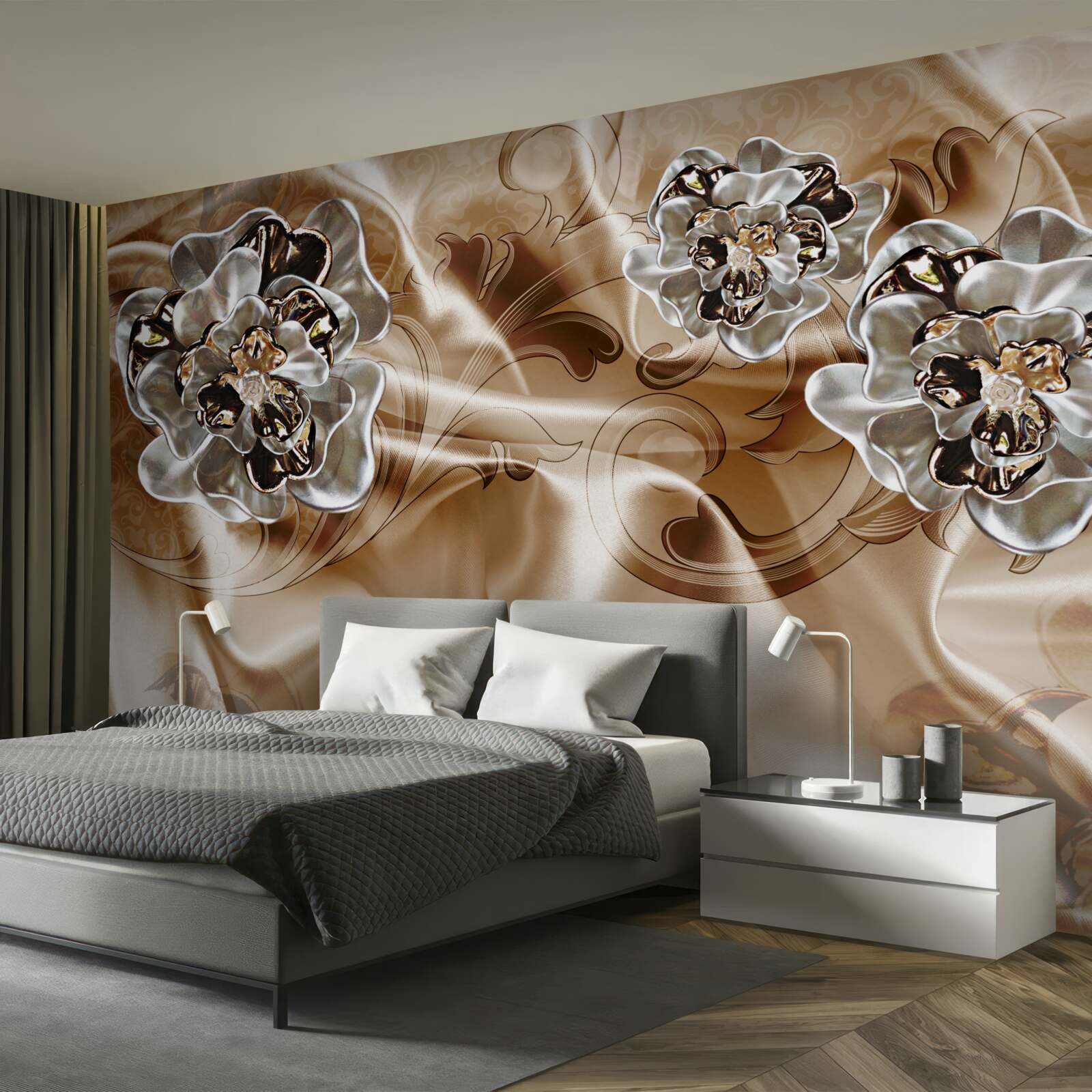 Fototapet joc de vrăjitorie rhinestone pe mătase piersică