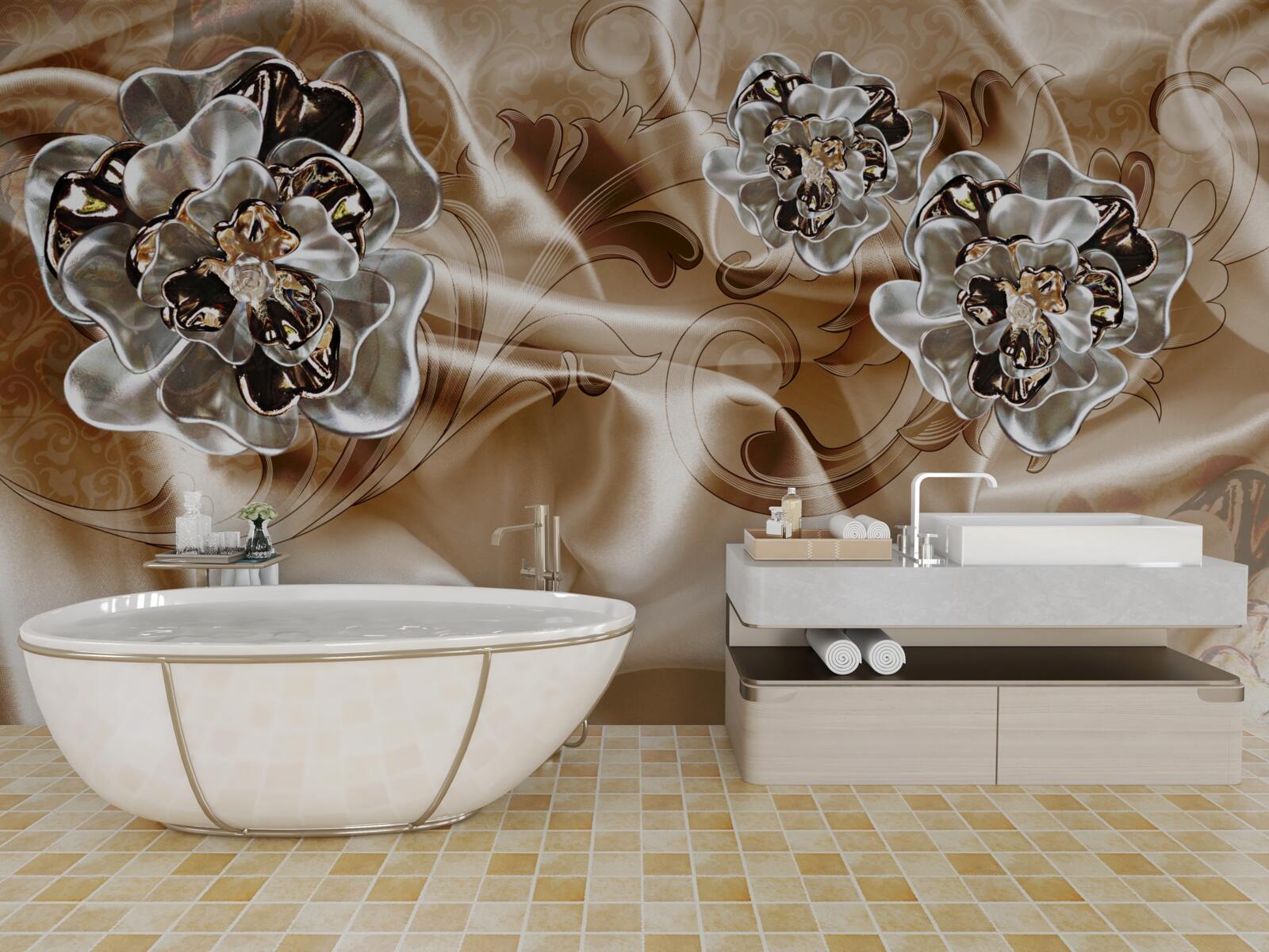 Fototapet joc de vrăjitorie rhinestone pe mătase piersică