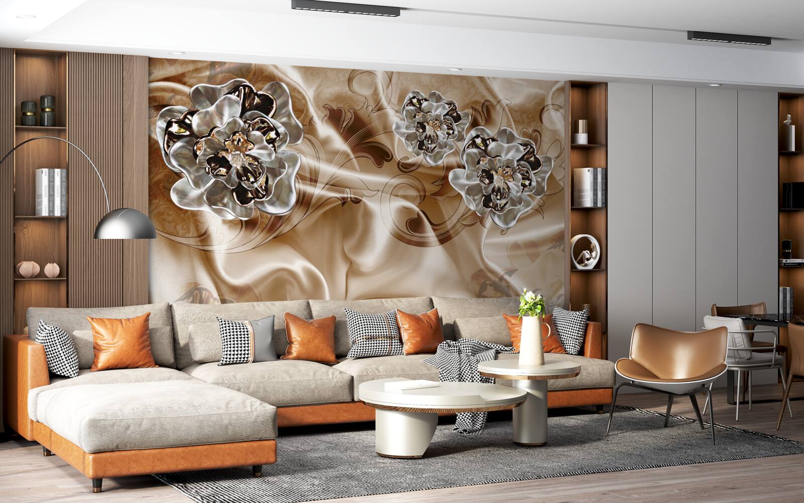 Fototapet joc de vrăjitorie rhinestone pe mătase piersică