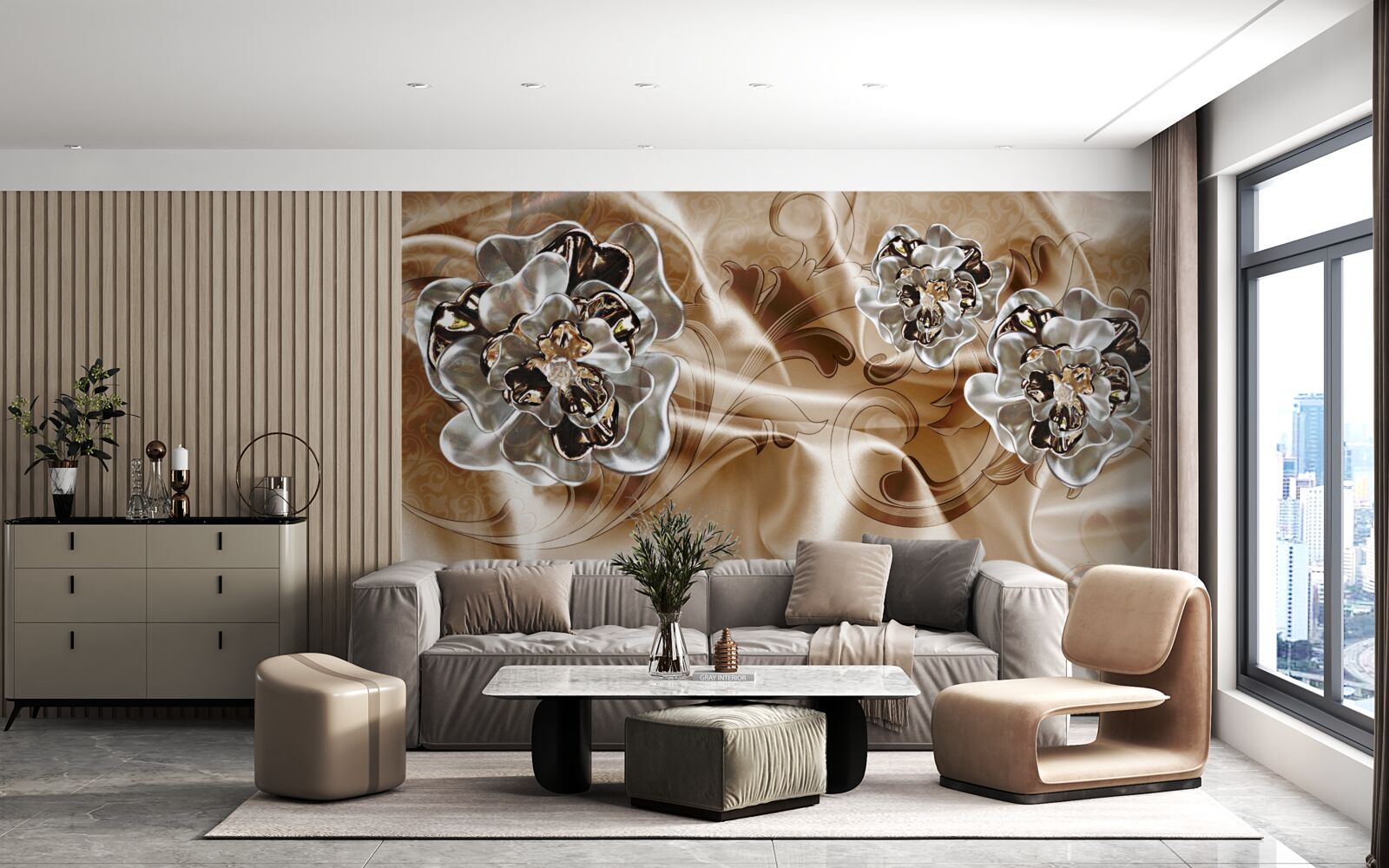 Fototapet joc de vrăjitorie rhinestone pe mătase piersică