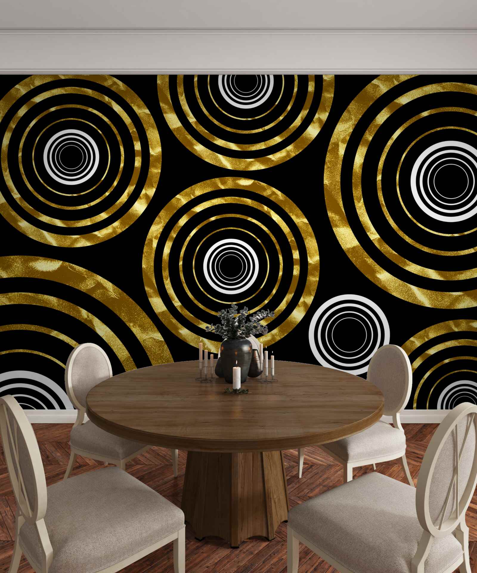 Fototapet inele din aur cu centru alb