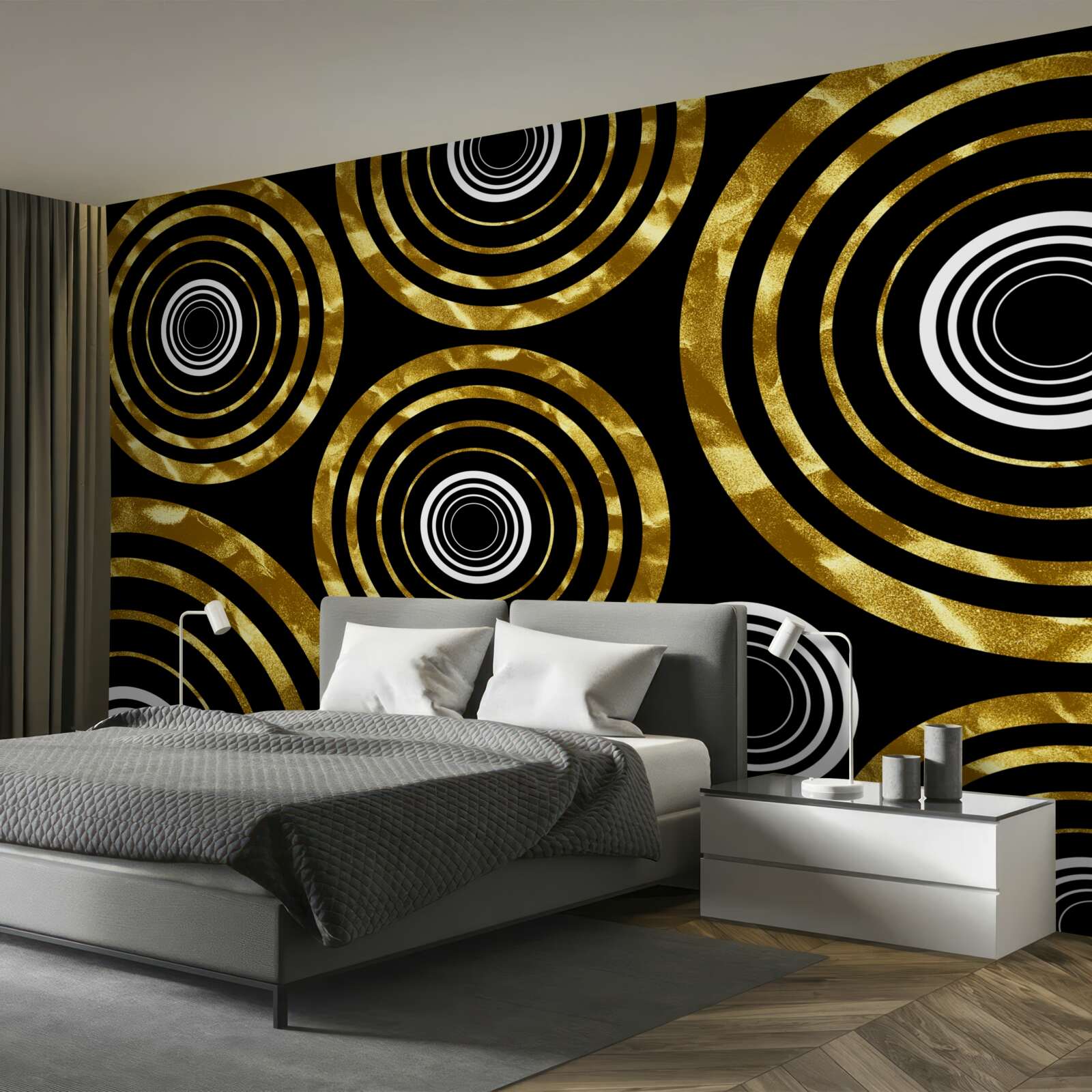 Fototapet inele din aur cu centru alb