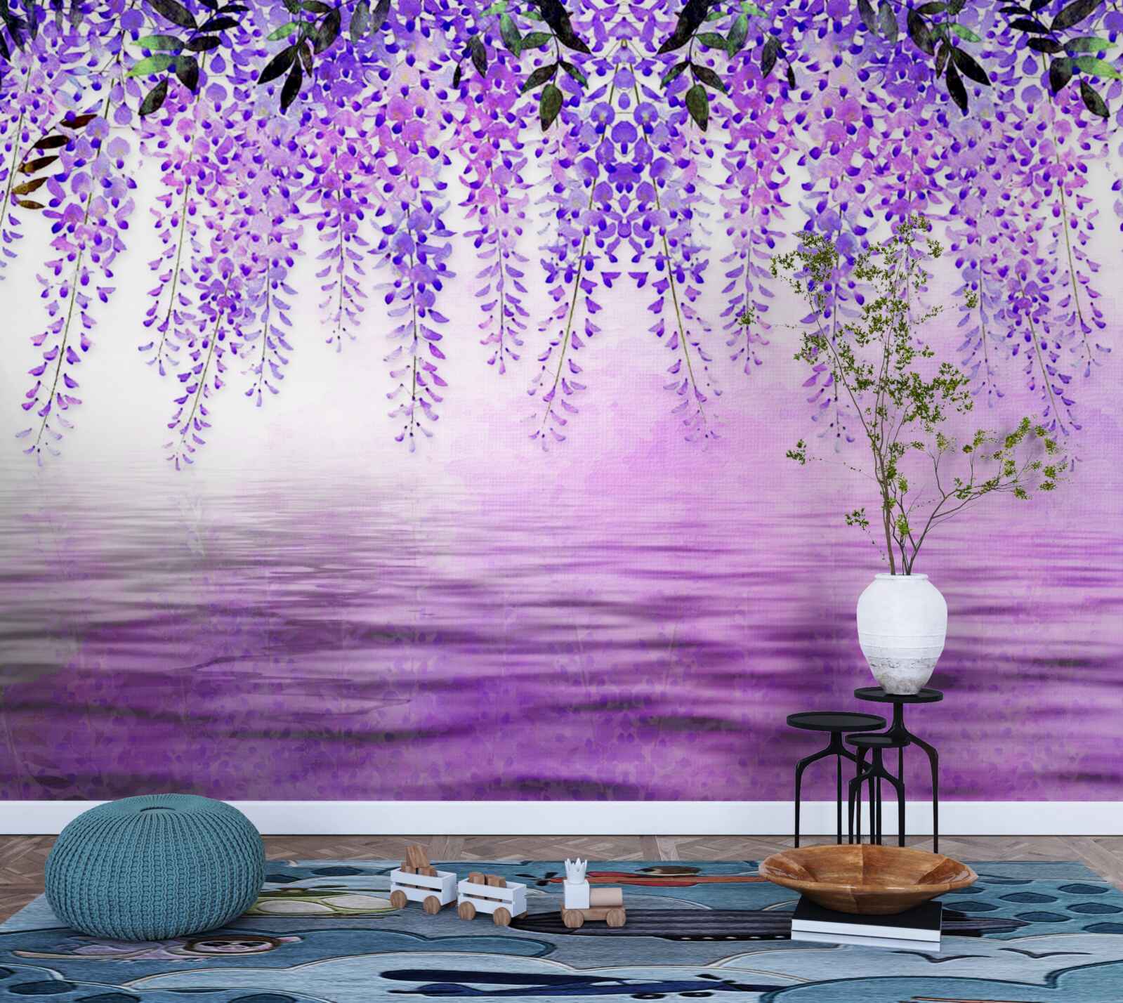 Fototapet glicină cu o nuanță purpurie pe un fundal de aceeași culoare