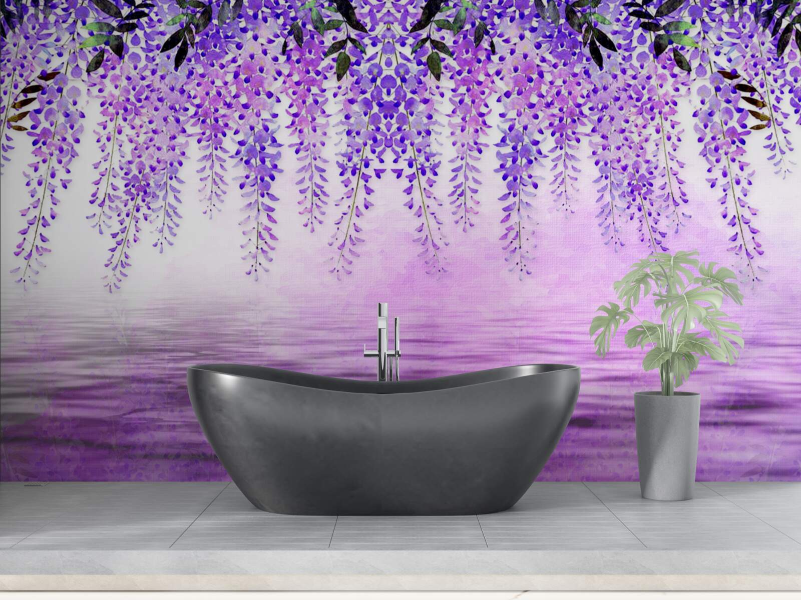 Fototapet glicină cu o nuanță purpurie pe un fundal de aceeași culoare