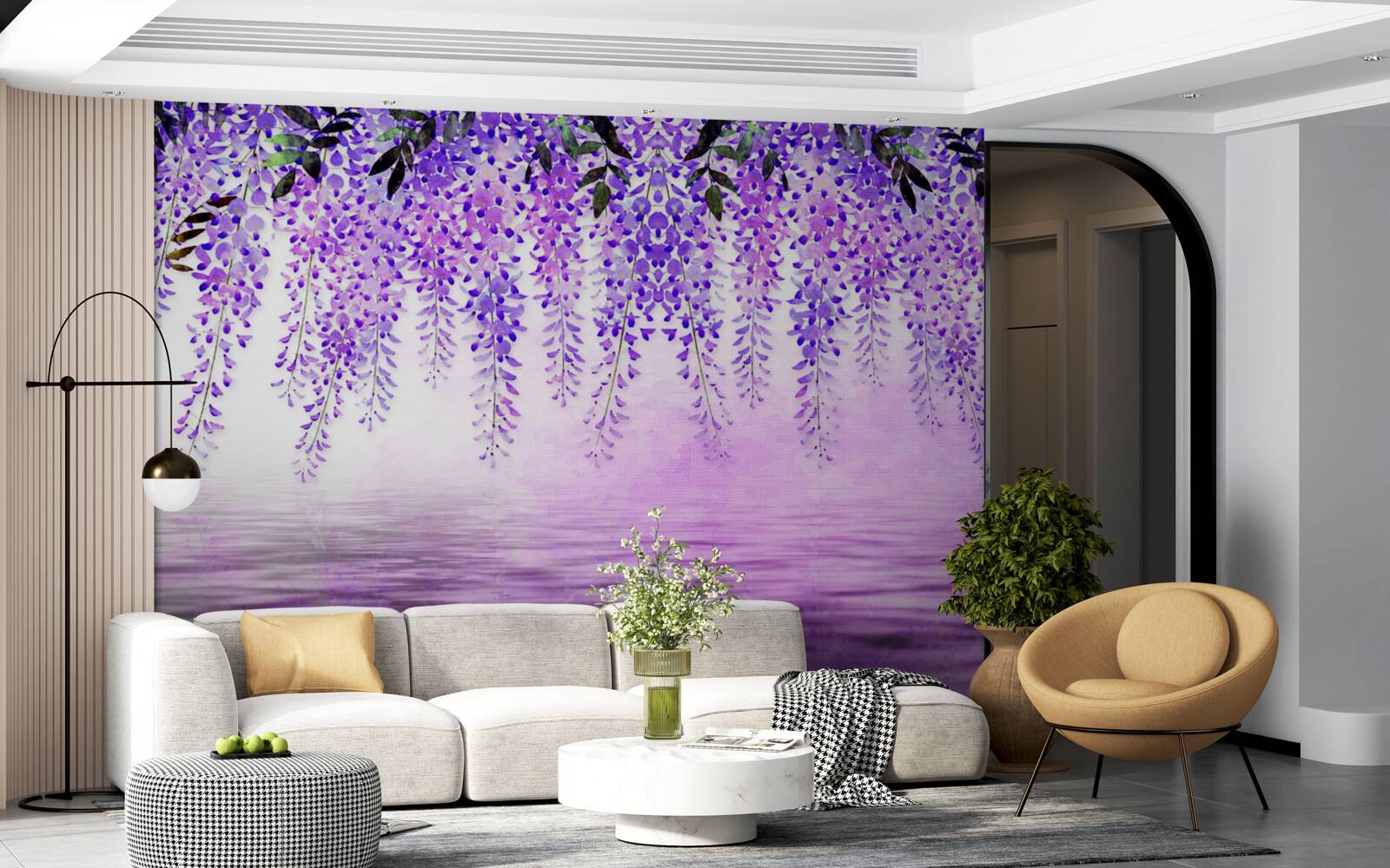 Fototapet glicină cu o nuanță purpurie pe un fundal de aceeași culoare