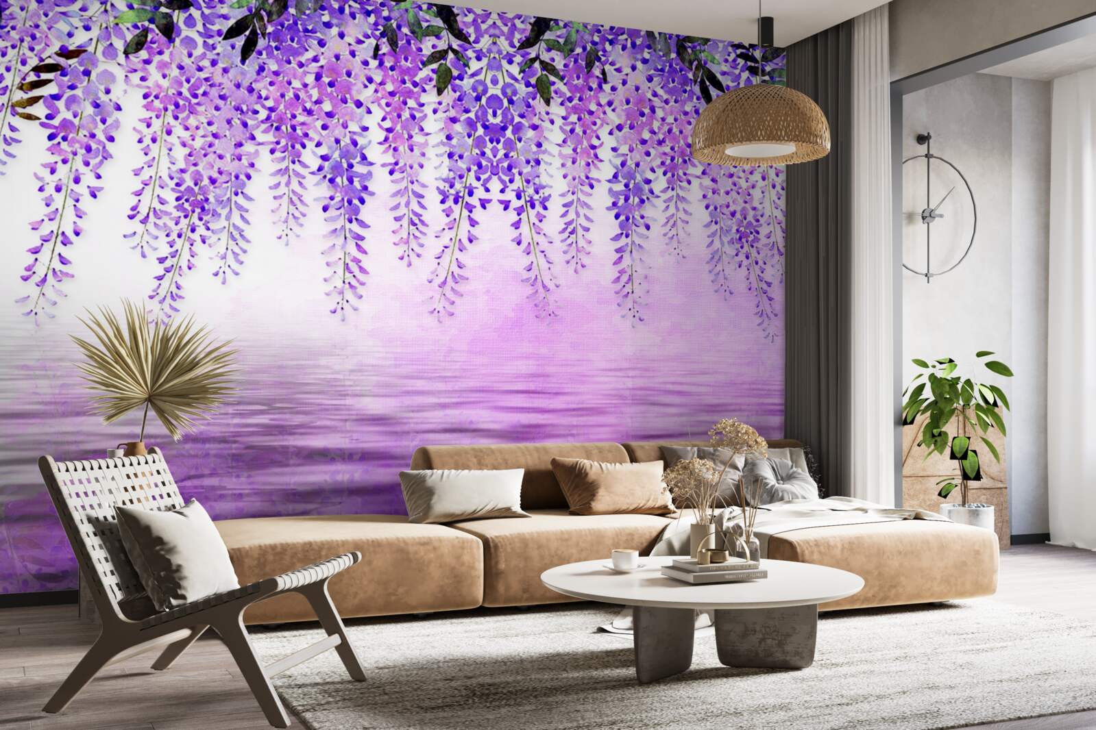 Fototapet glicină cu o nuanță purpurie pe un fundal de aceeași culoare