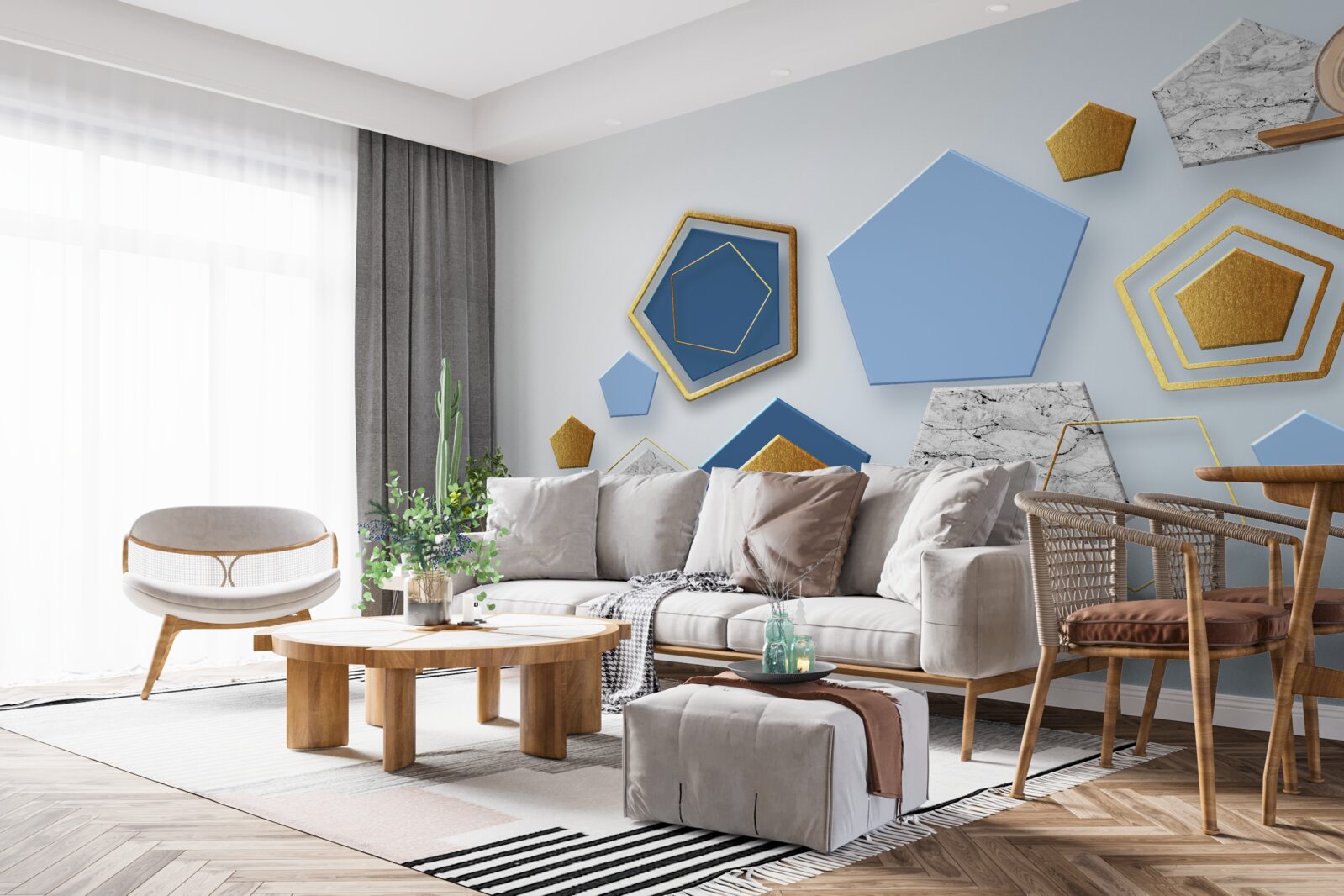 Fototapet hexagoane în diferite nuanțe de culoare