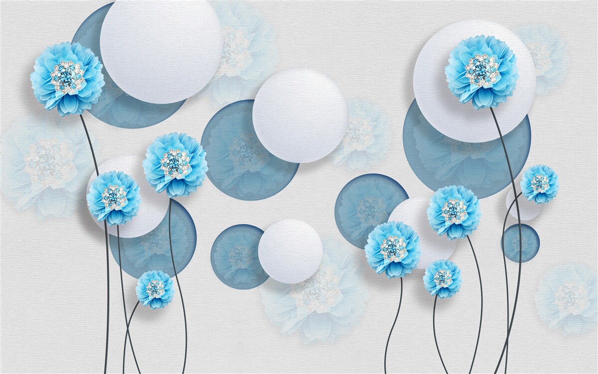 Fototapet abstracte și garoafe albastre