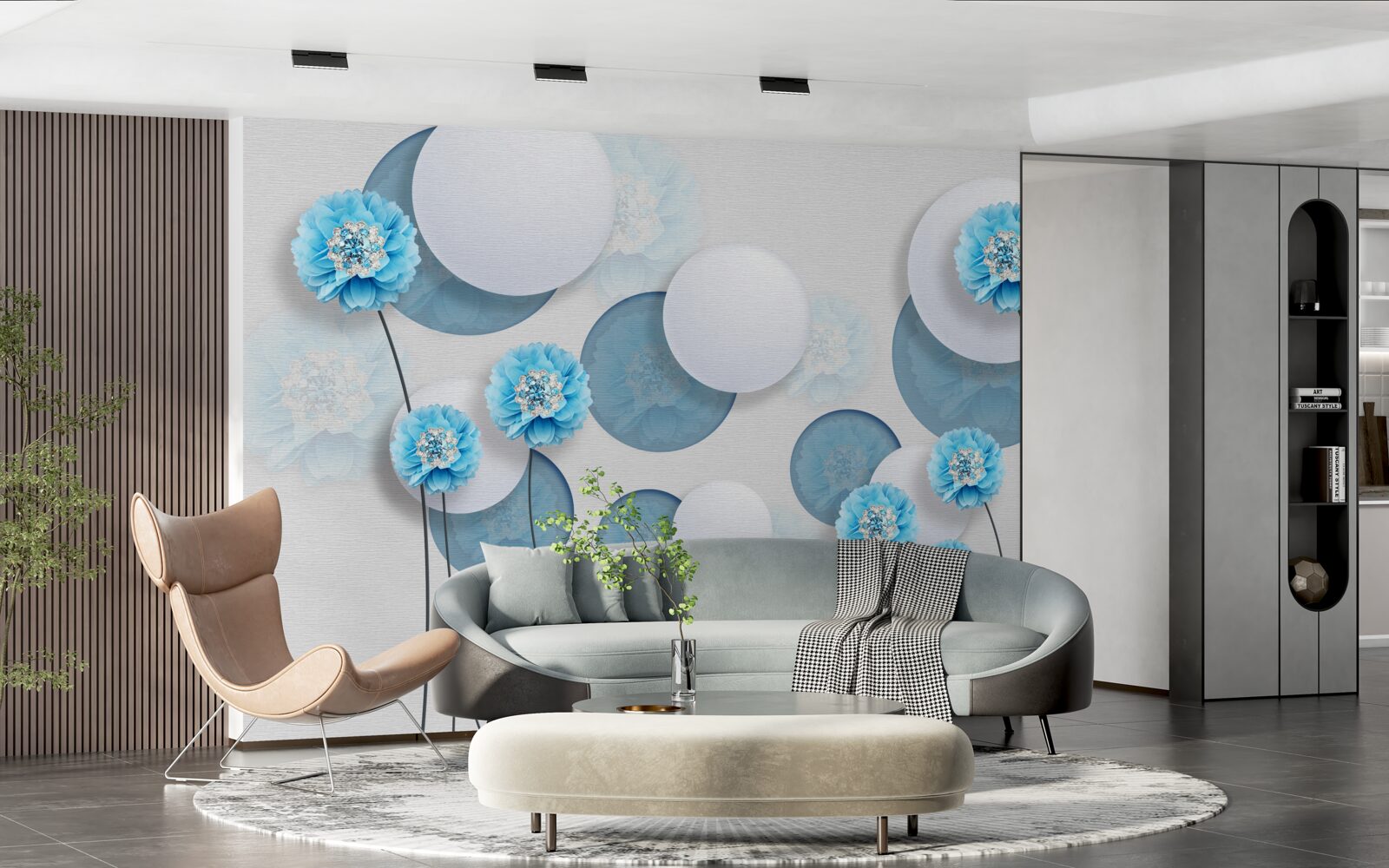 Fototapet abstracte și garoafe albastre