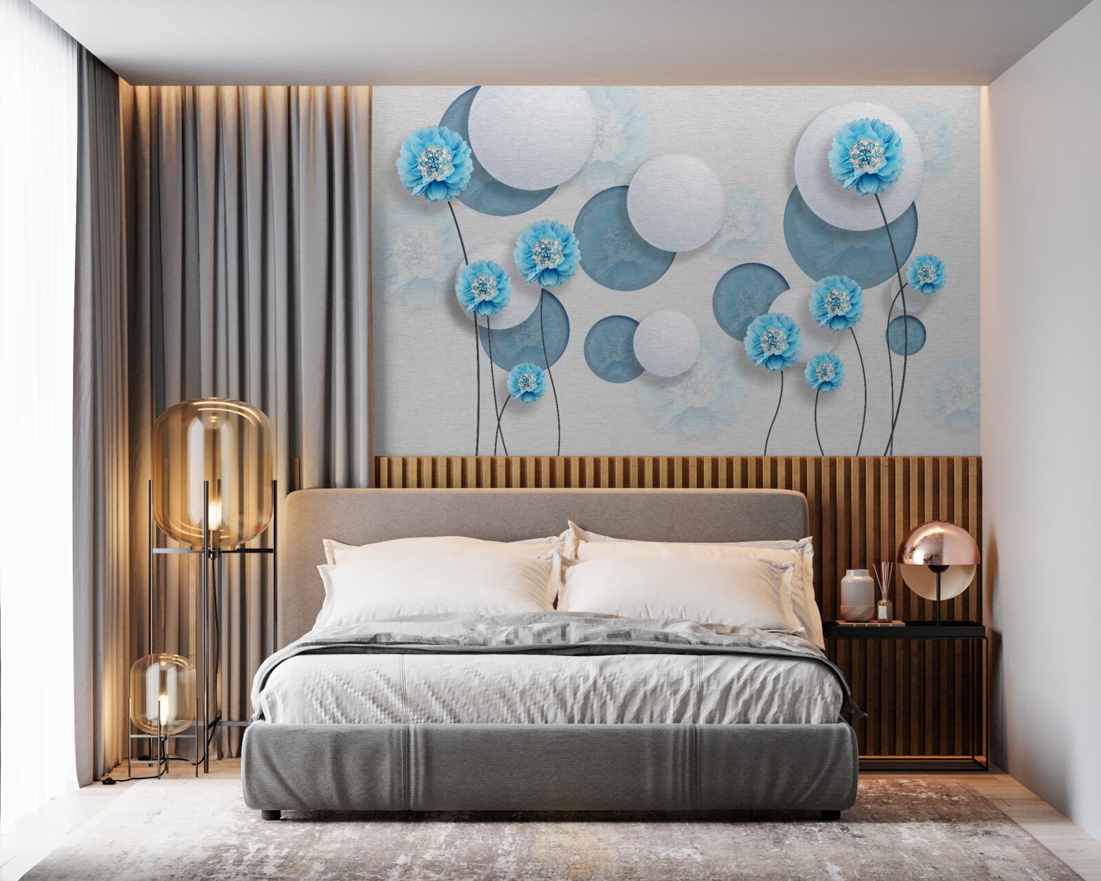 Fototapet abstracte și garoafe albastre