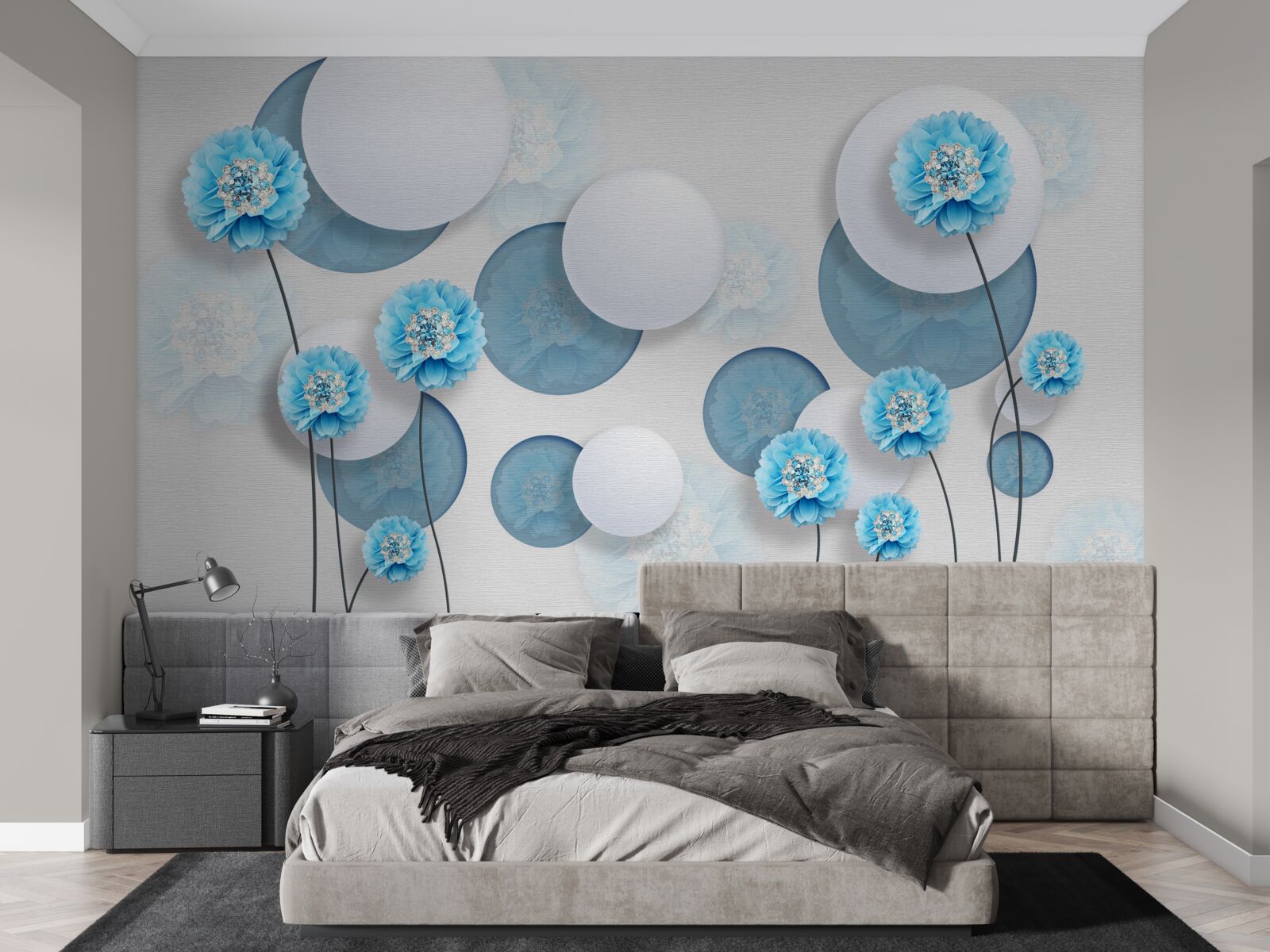 Fototapet abstracte și garoafe albastre