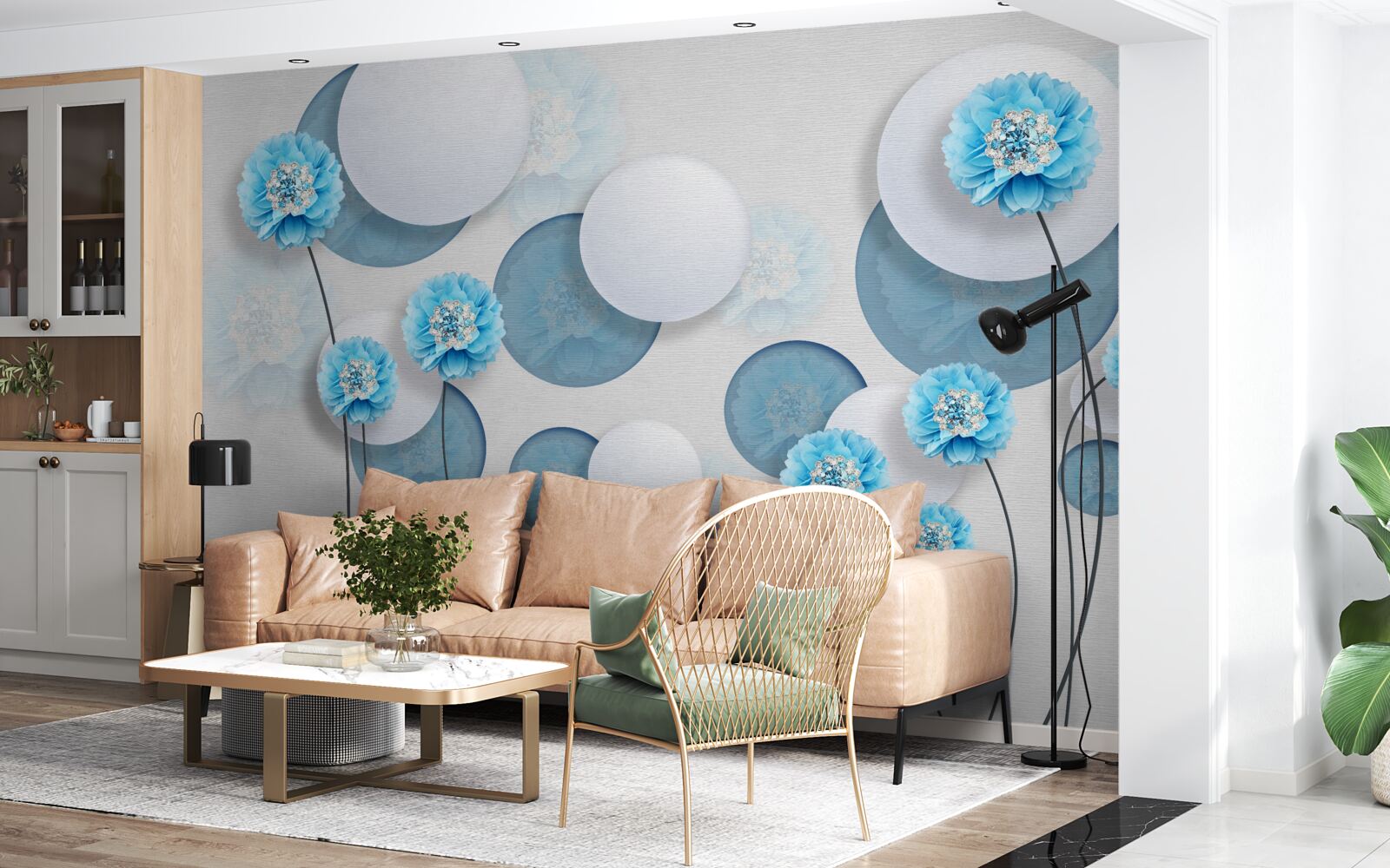 Fototapet abstracte și garoafe albastre