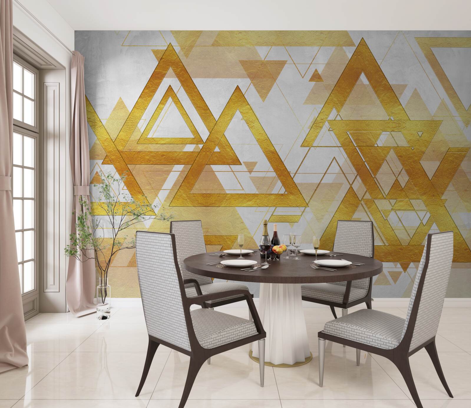 Fototapet masă de triunghiuri de aur